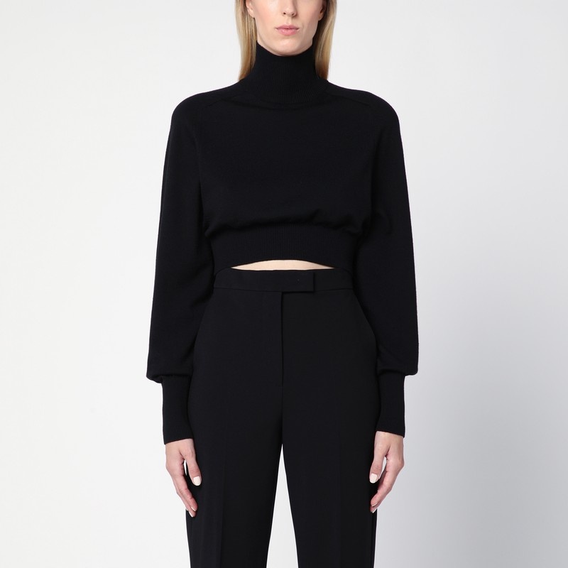 Black cropped turtleneck sweater - 1