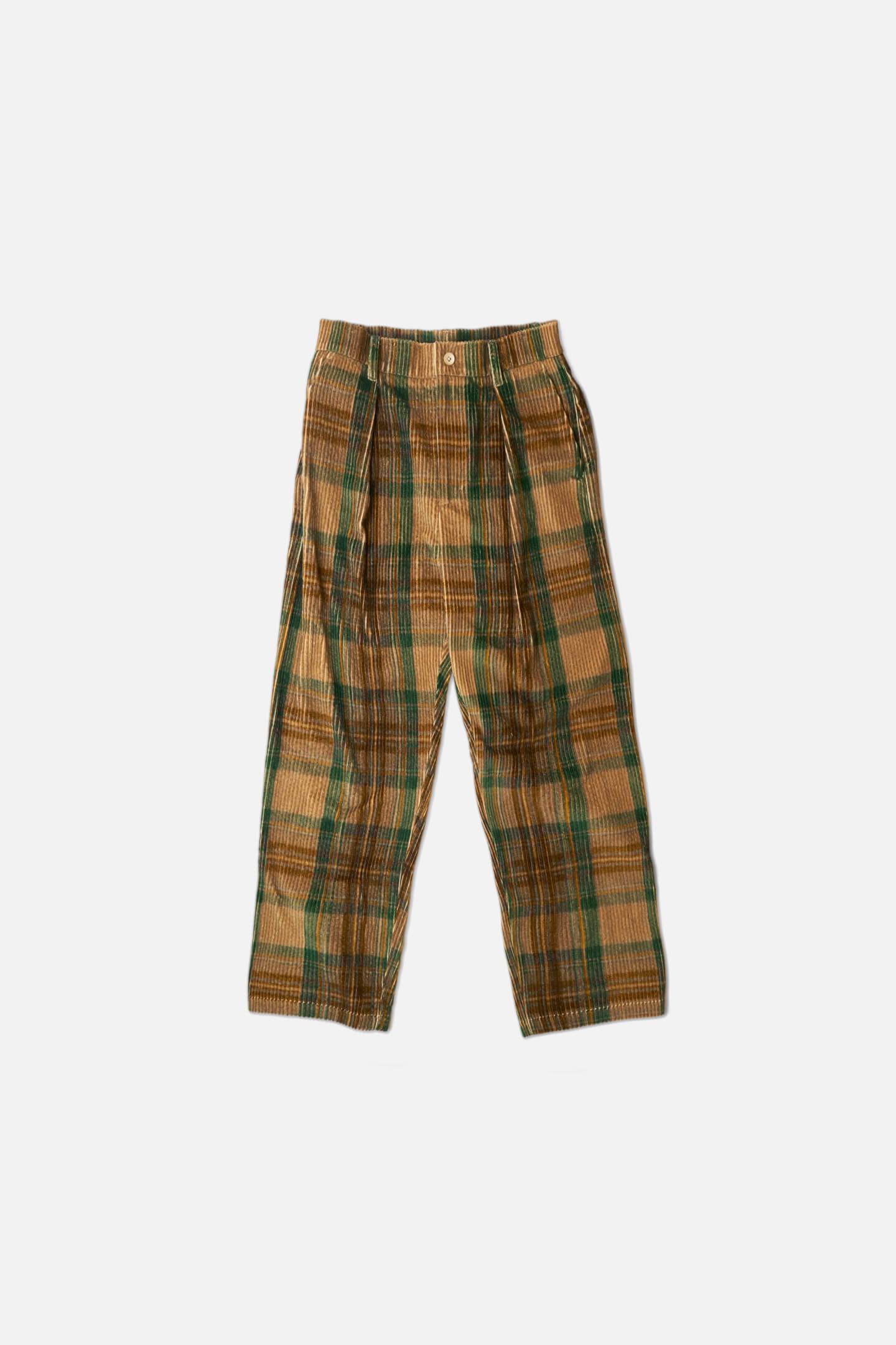 PLAID CORD PLEAT PANT - 1