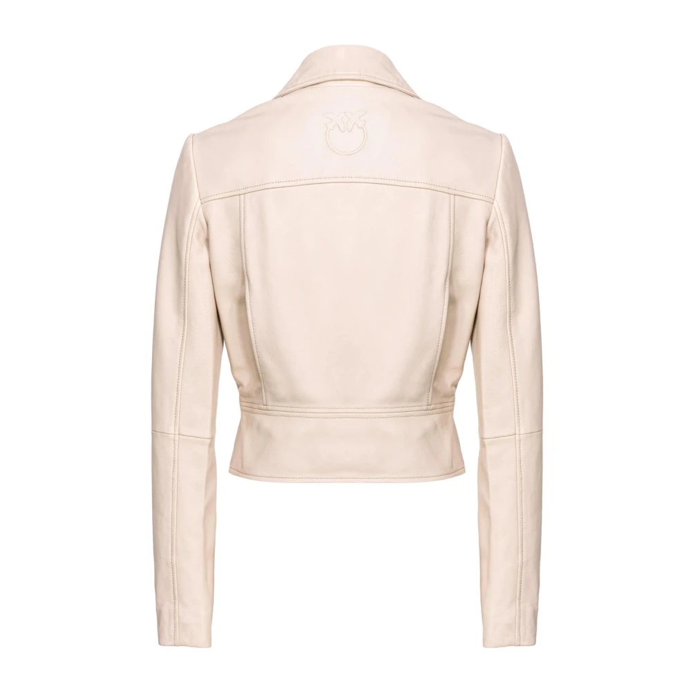 PINKO BEIGE LEATHER BIKER JACKET WITH METAL DETAILS | miinto