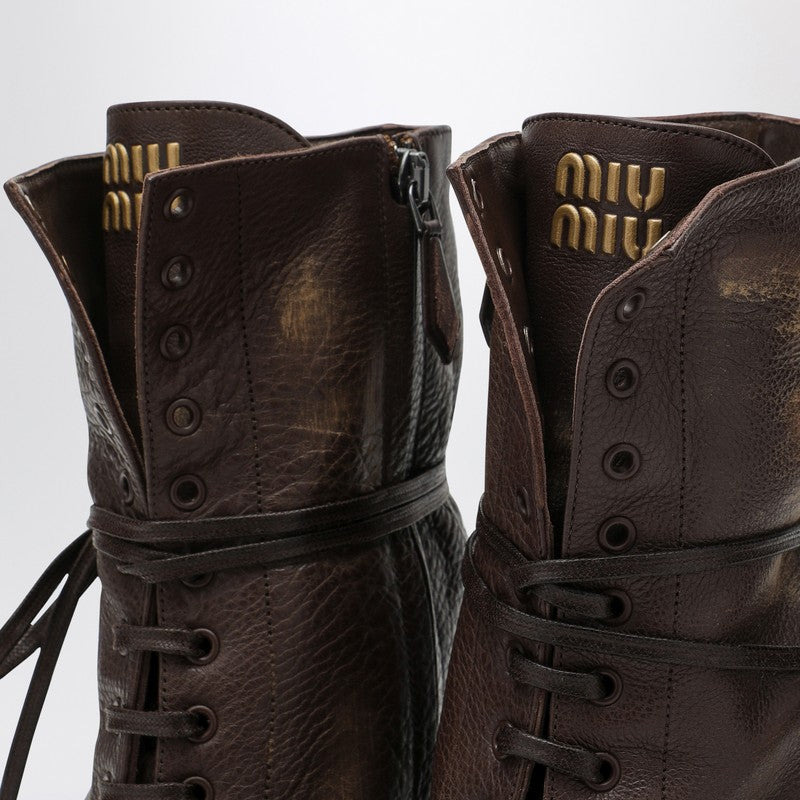 Miu Miu Cocoa-Coloured Lace-Up Boot With Heel Women - 4