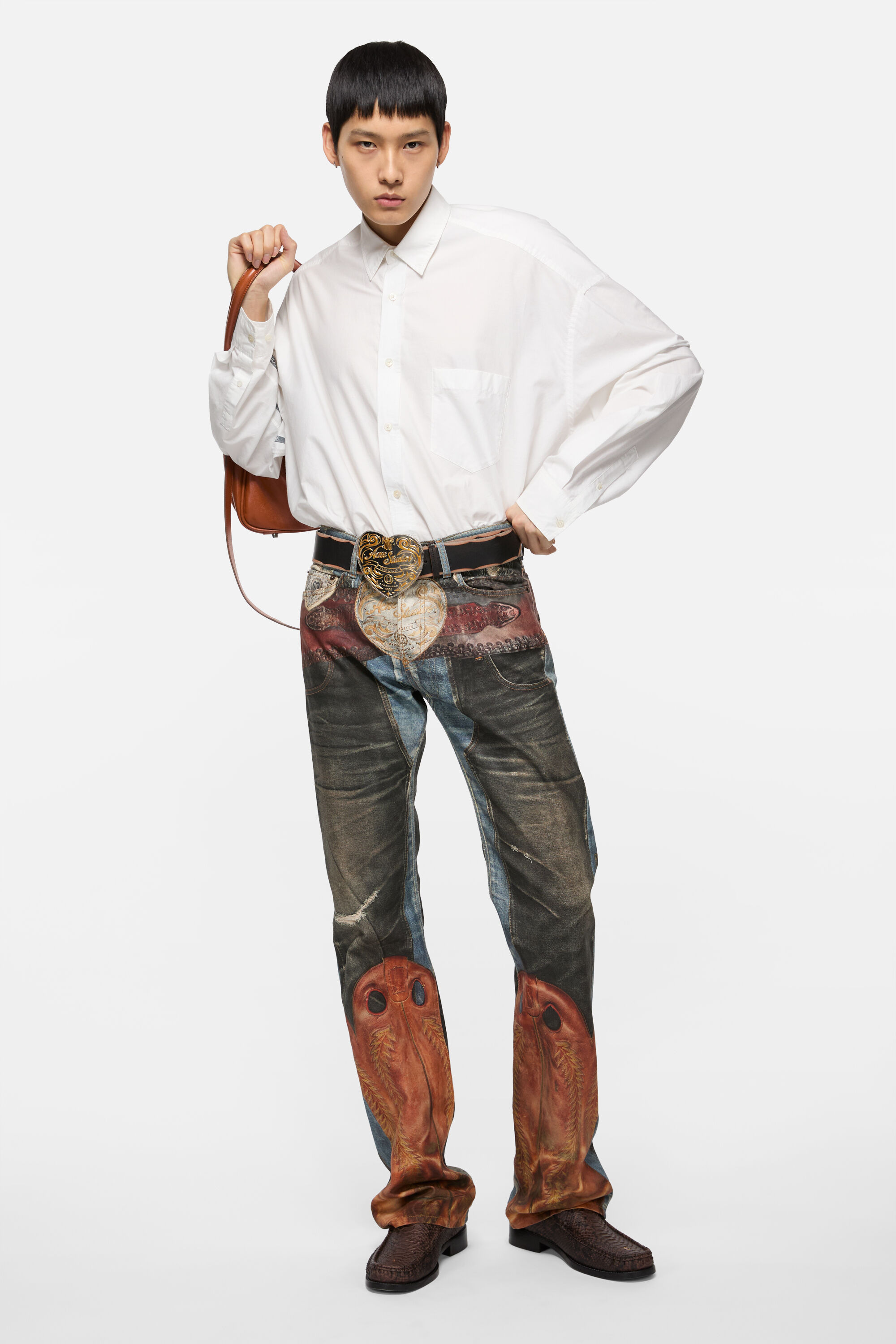 Heart logo buckle belt - Black/camel - 2