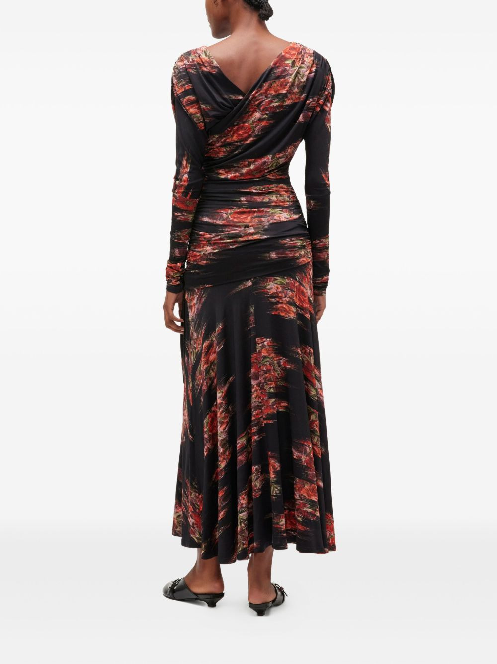 floral-print ruched midi dress - 3