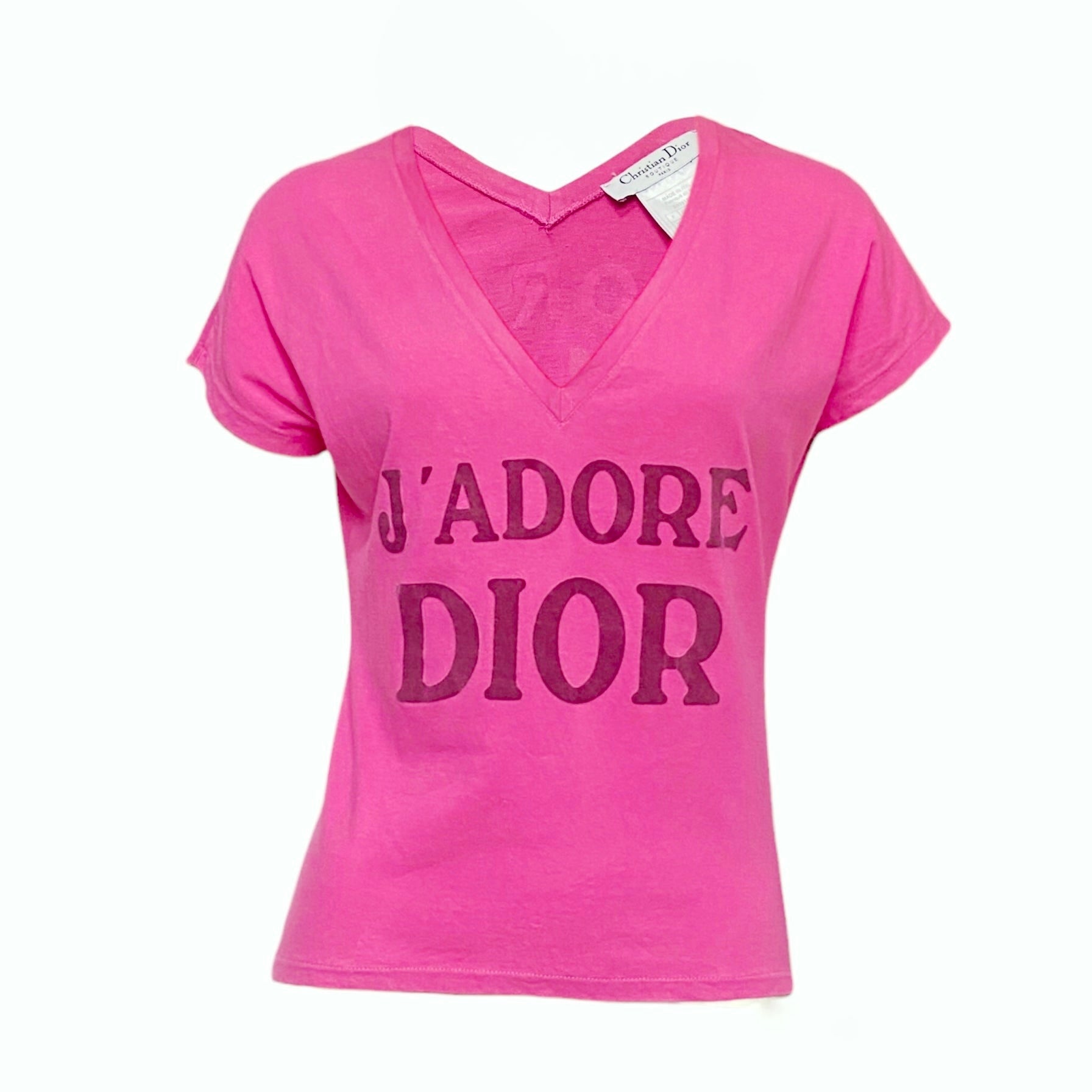 Christian Dior Fall 2003 Galliano “J’adore Dior” pink low neckline tee 42 - 1