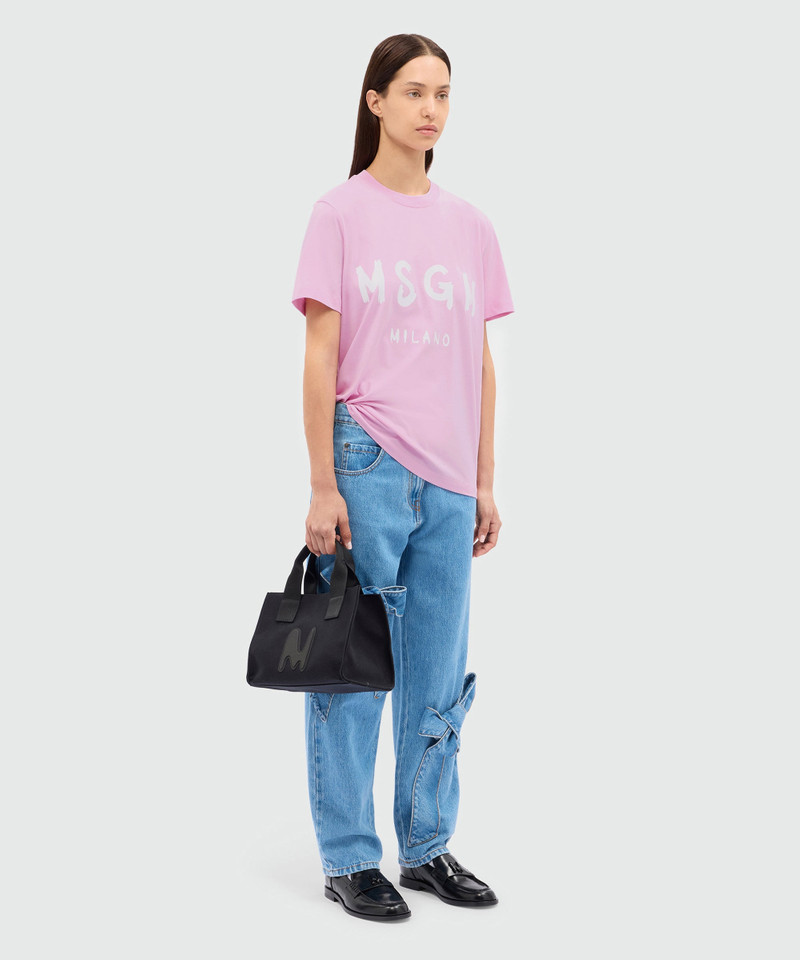 Pink jersey T-shirt with MSGM brushstroke logo 6