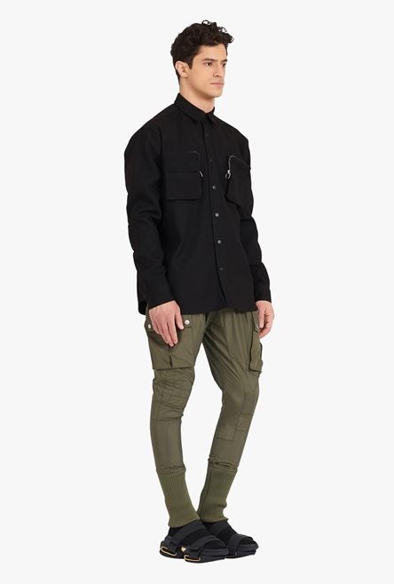 Black cotton shirt with Balmain badge - 7