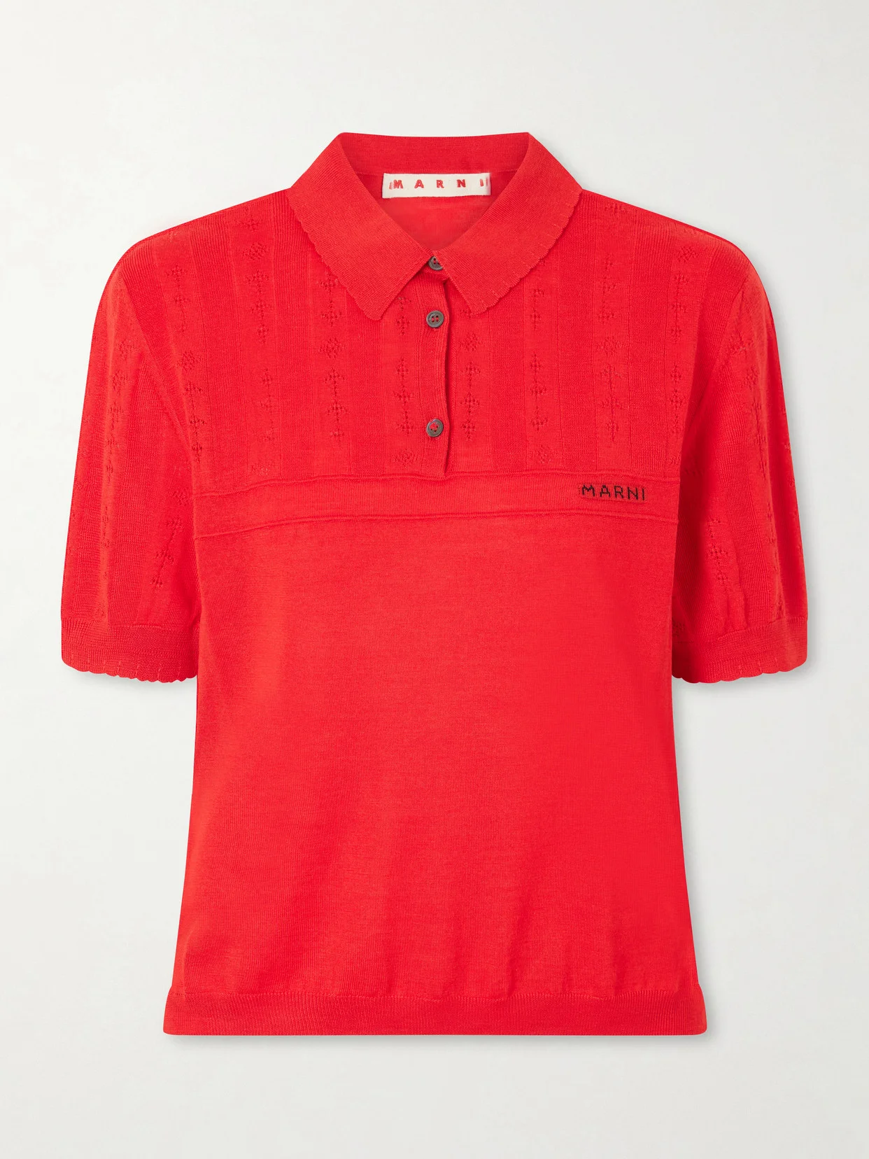 Patterned Wool And Silk-blend Knitted Polo Shirt - 1