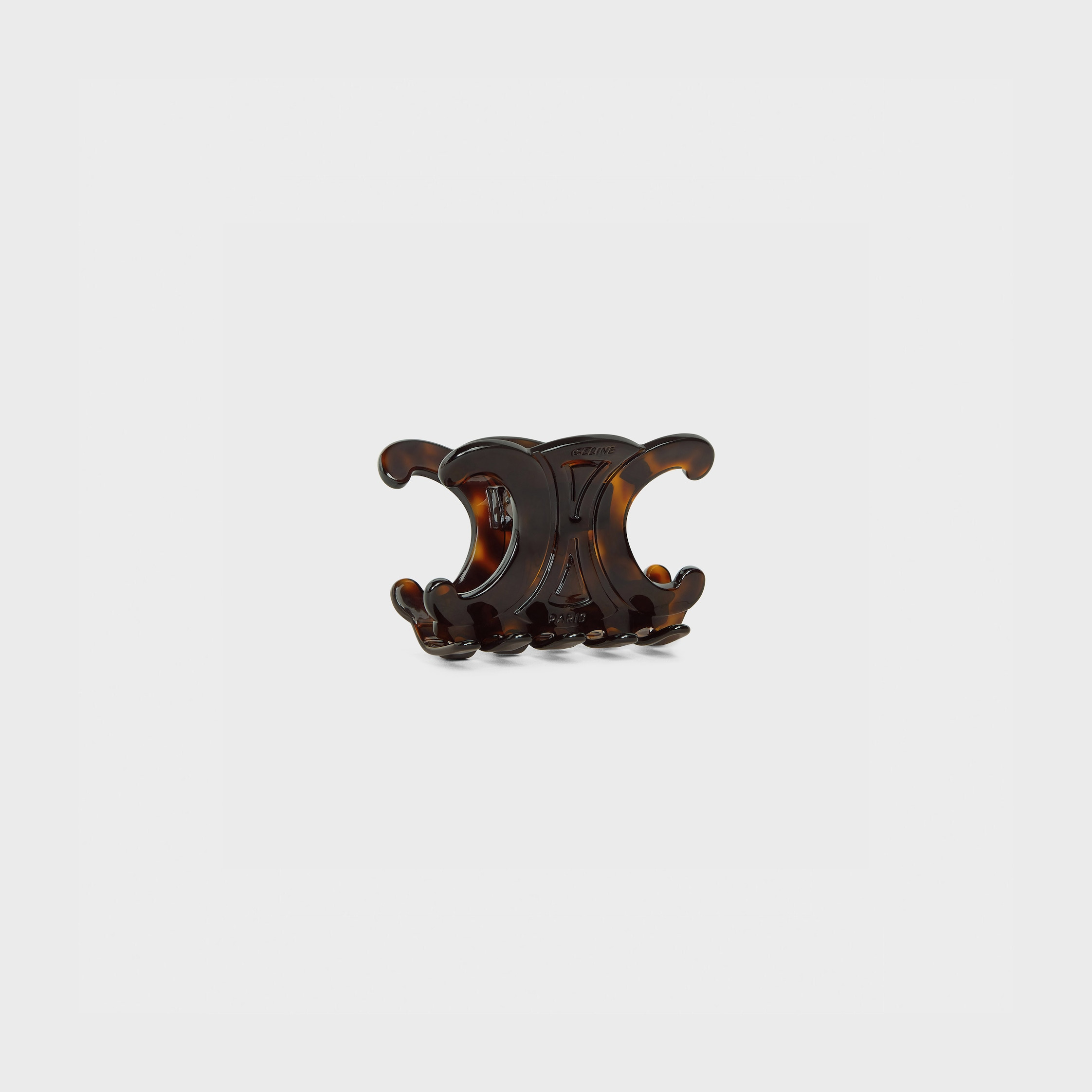 Triomphe Large Hair Clip in Dark Havana Acetate and Steel - 2