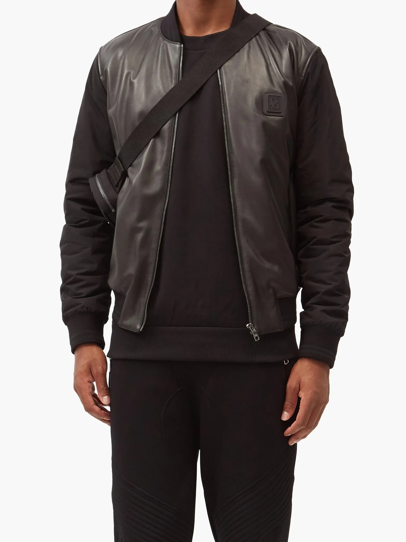 Logo-patch leather and shell bomber jacket - 6