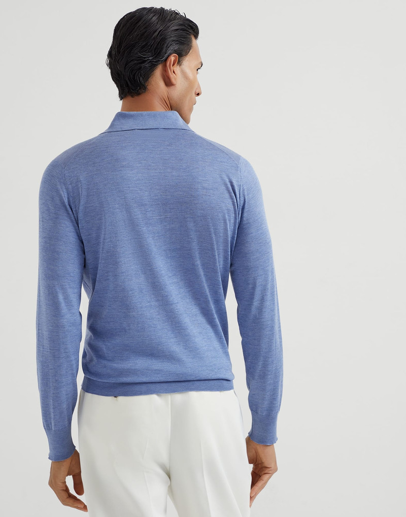Brunello Cucinelli Silk and cotton lightweight knit polo shirt outlook