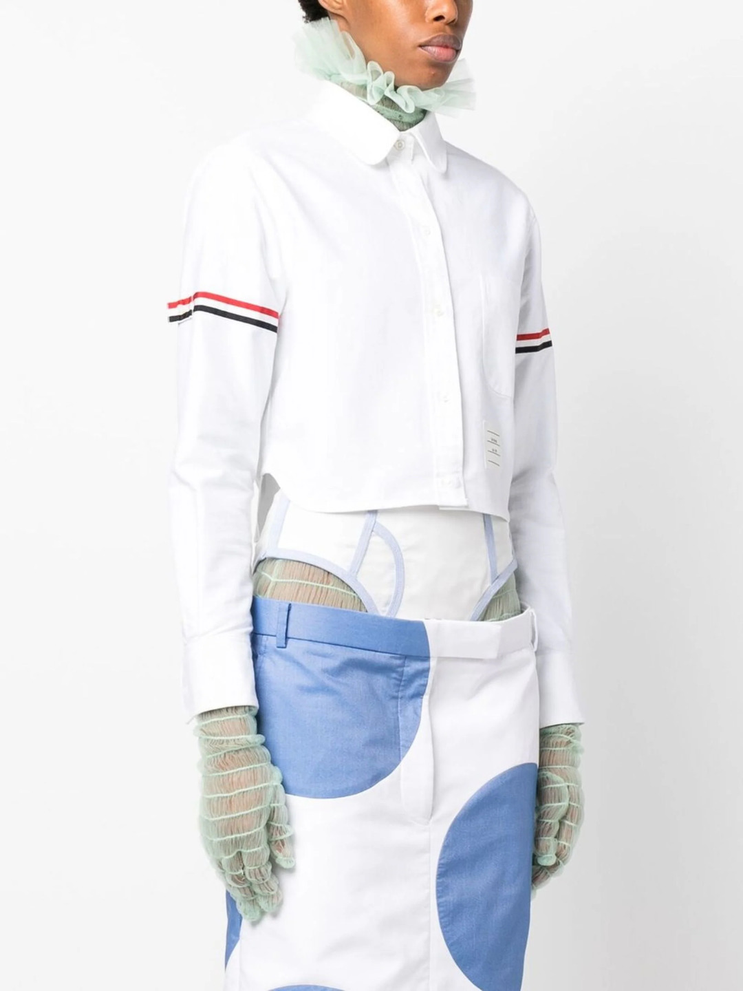 Oxford Armband Round Collar Cropped Shirt - 3