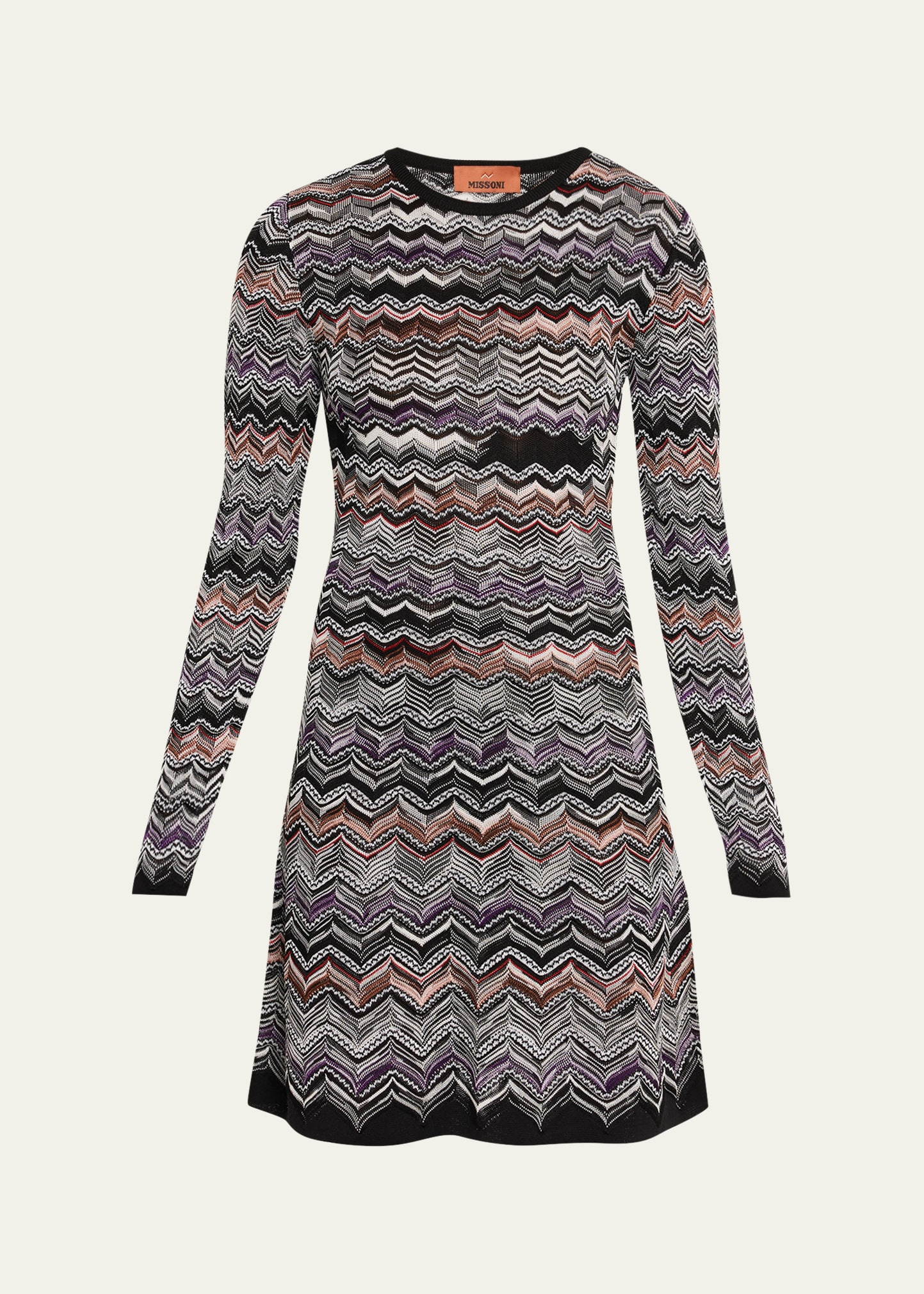 Zigzag Long-Sleeve Mini Dress - 1