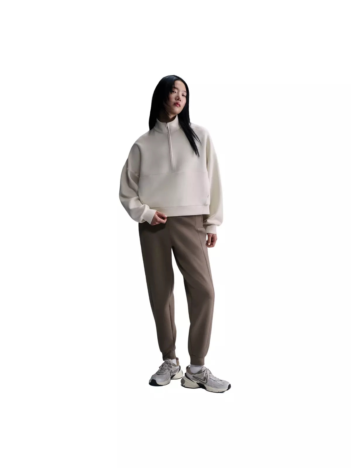 Women's 24.7 ImpossiblySoft Dri-FIT Oversized 1/2-Zip Top -Brown - 4