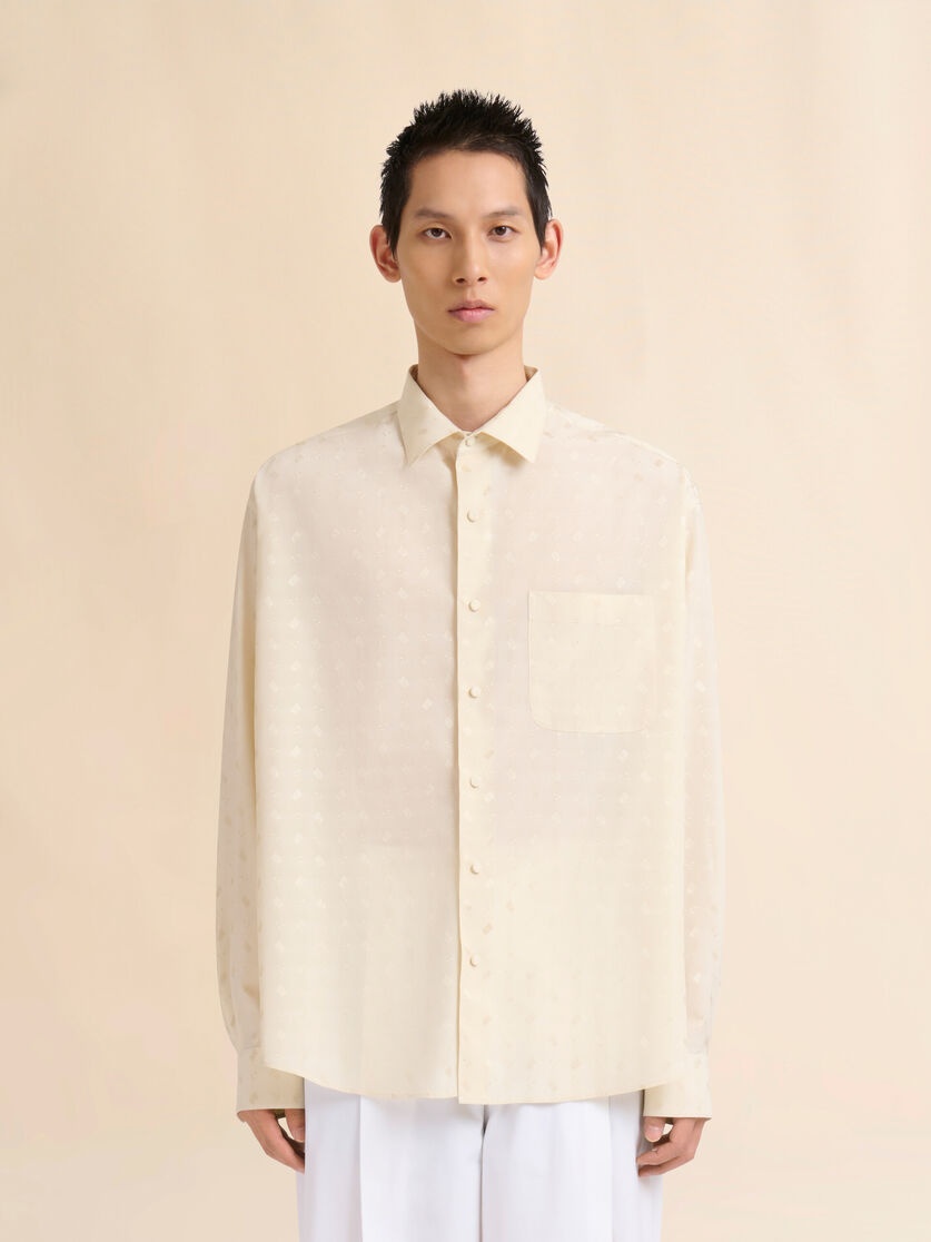 CREAM VISCOSE OVERSIZED SHIRT WITH GEOMETRIC JACQUARD MOTIF - 2