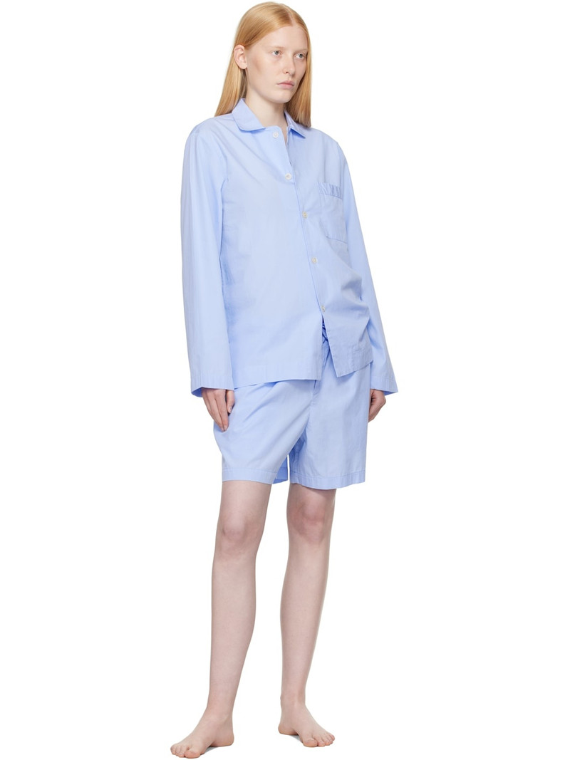 TEKLA Blue Poplin Long-Sleeved Pyjama Shirt outlook