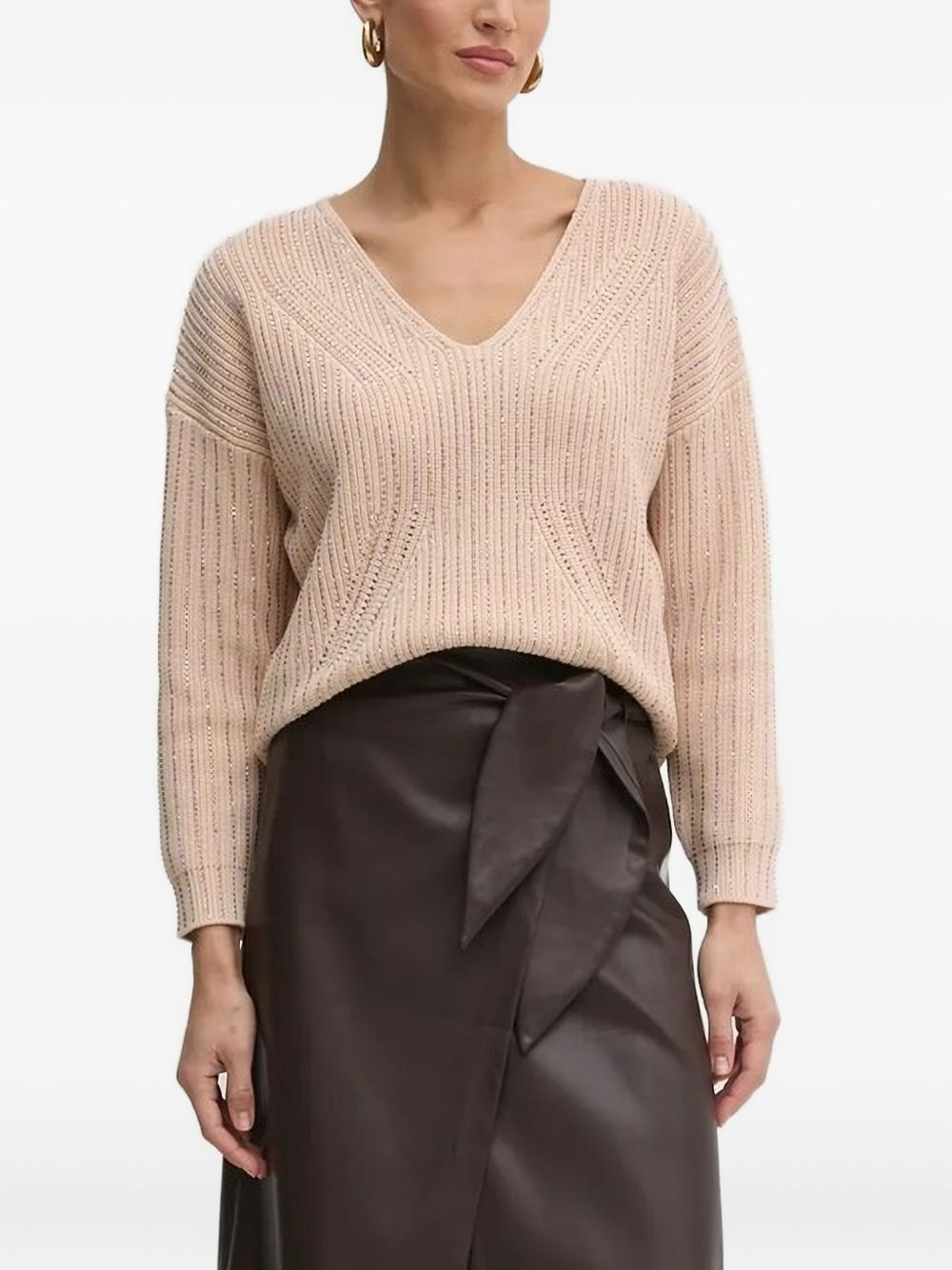 crystal-embellishment v-neck sweater - 1