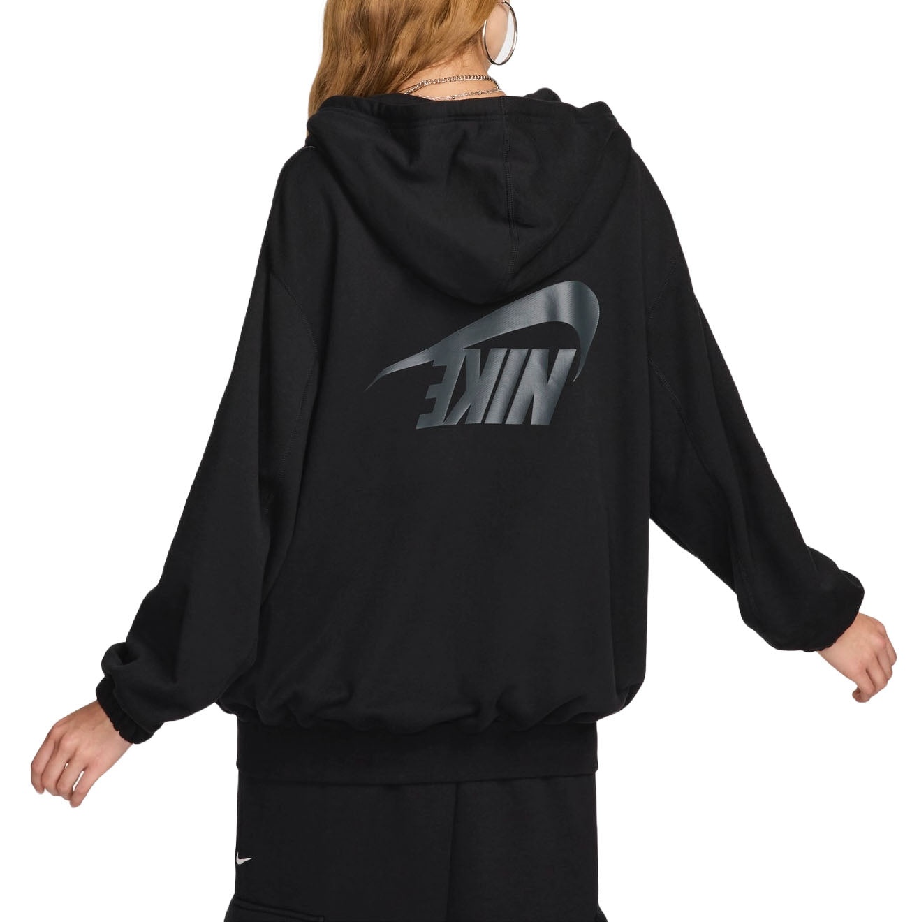 (WMNS) Nike Sportswear Oversized Full-Zip French Terry Hoodie Asia Sizing 'Black' FV7516-010 - 2