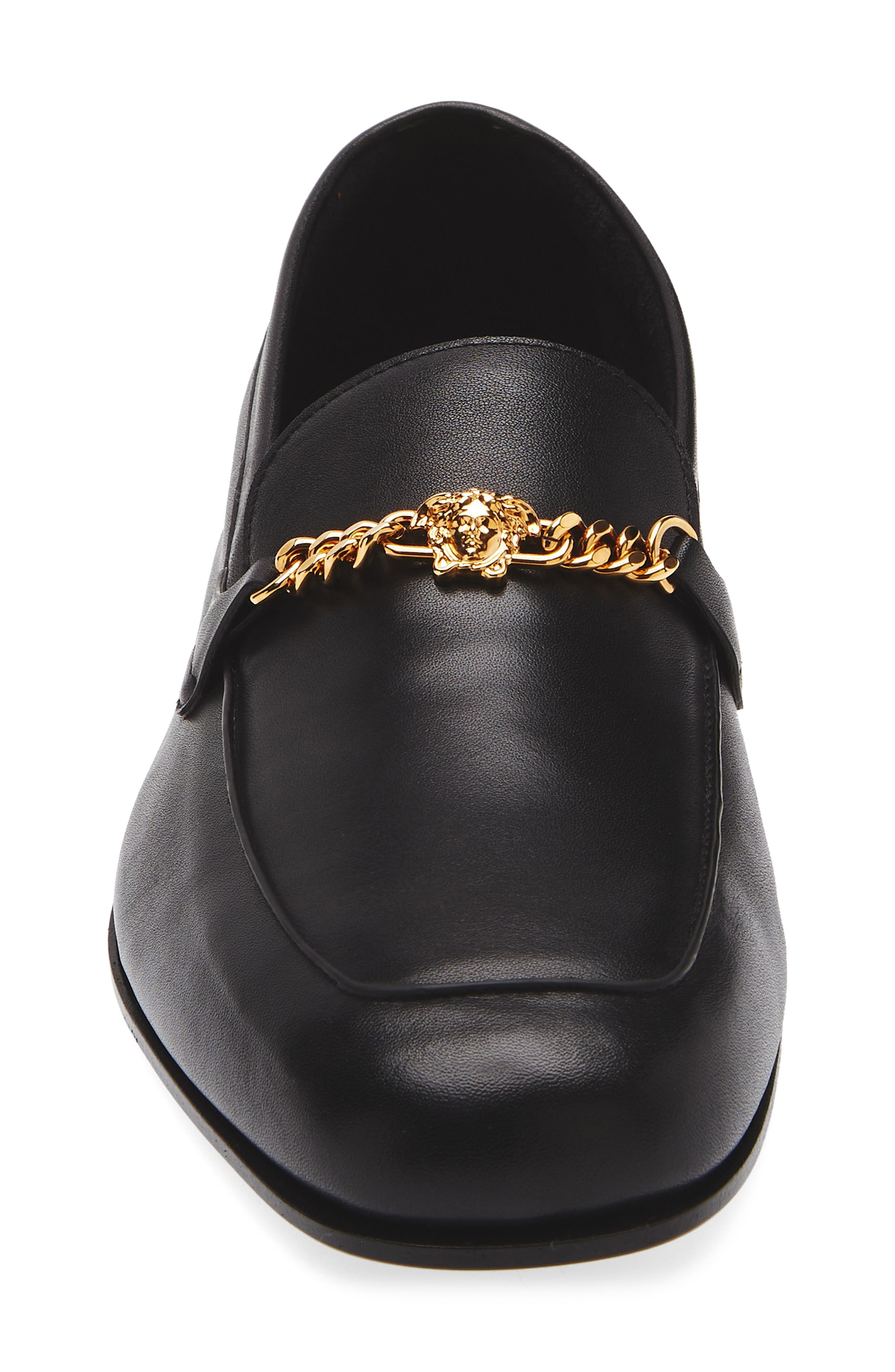 Versace Medusa Chain Leather Loafer in Black-Versace Gold at Nordstrom - 4