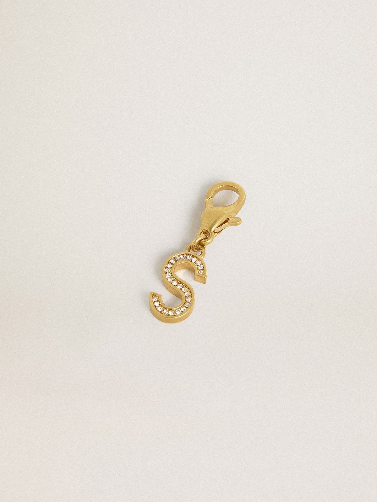 Letter S charm in gold-colored brass with crystals - 2