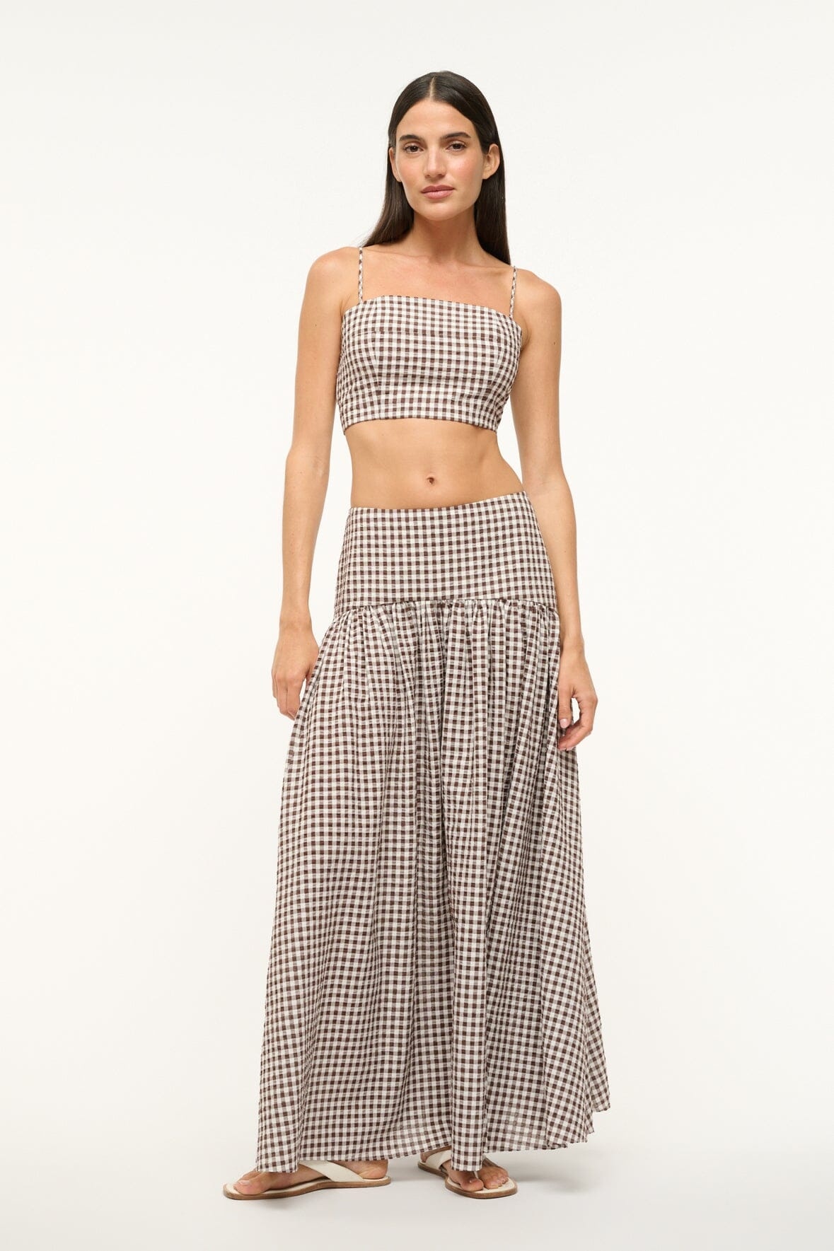 STAUD PROCIDA SKIRT DARK CHOCOLATE GINGHAM - 1