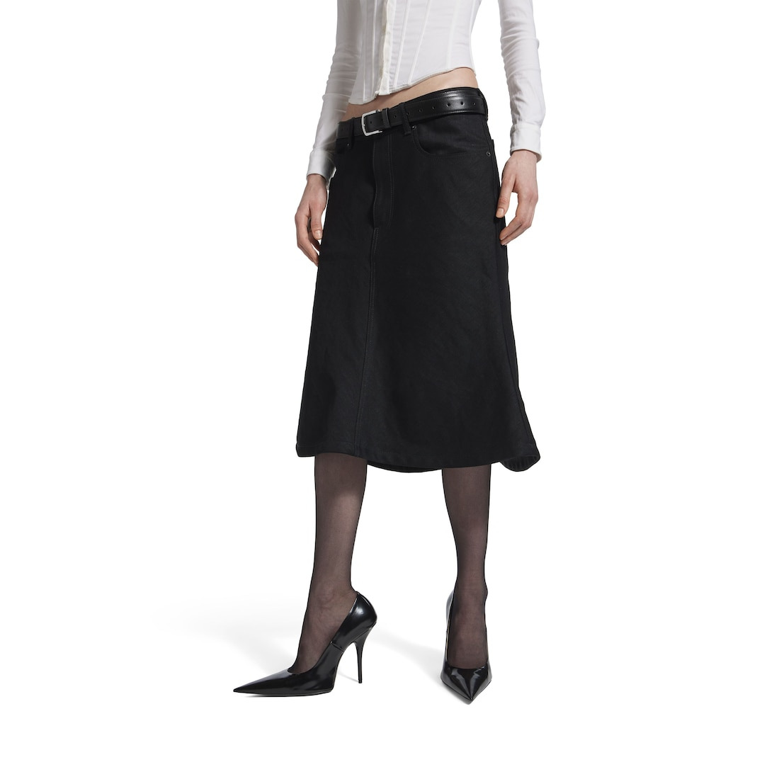 Women's Godet Midi Skirt in Black - 5