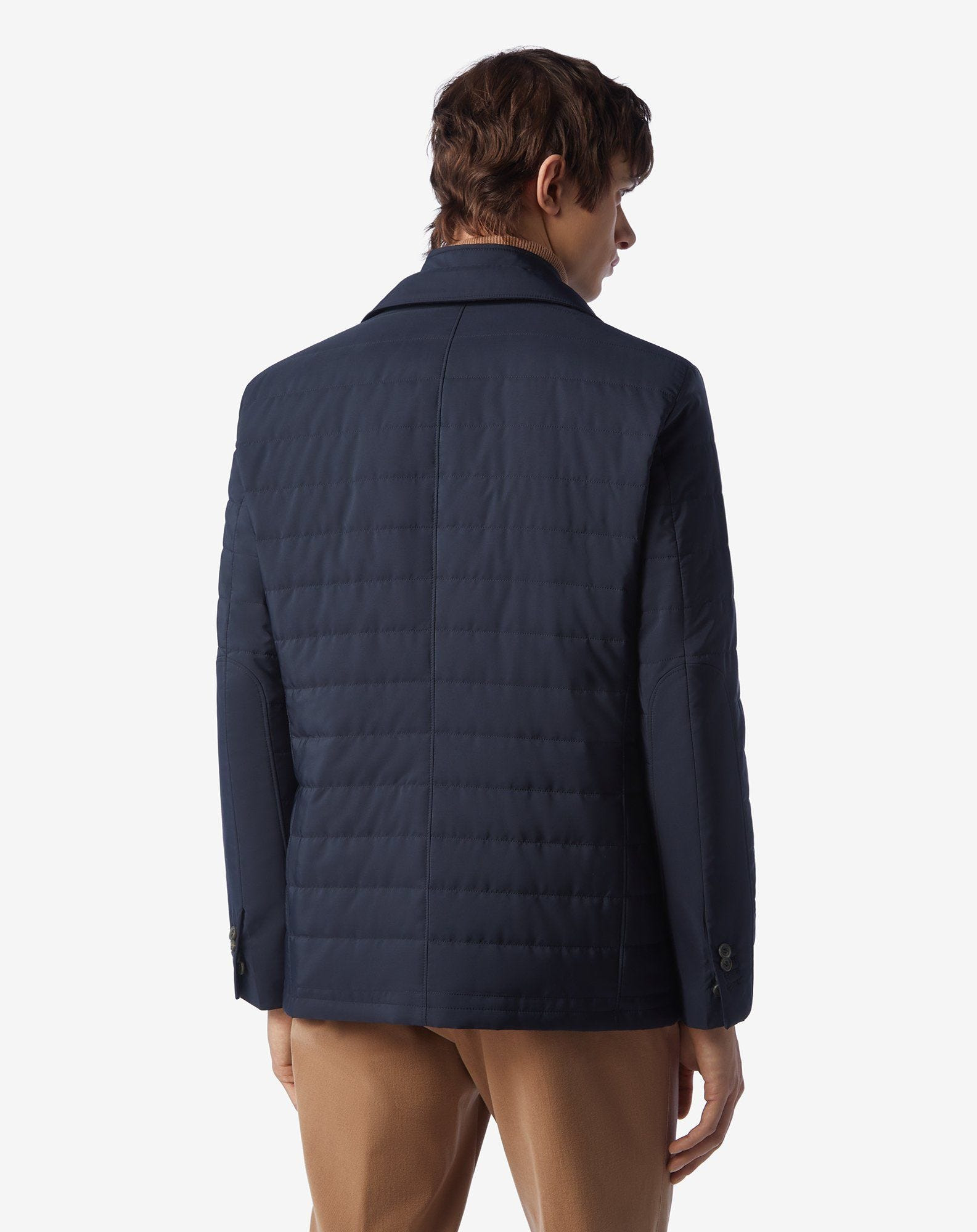 Navy blue tecno poplin quilted jacket with detachable vest - 4