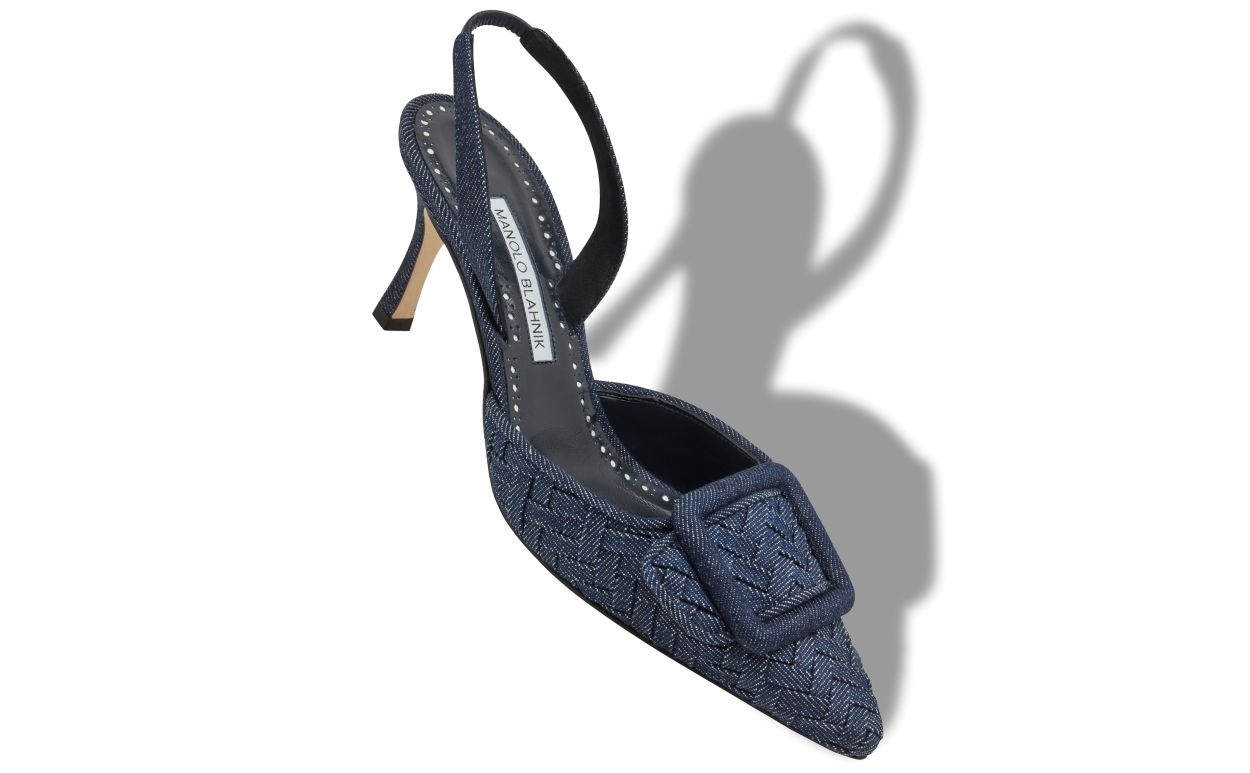 Dark Blue Chambray Slingback Pumps - 2