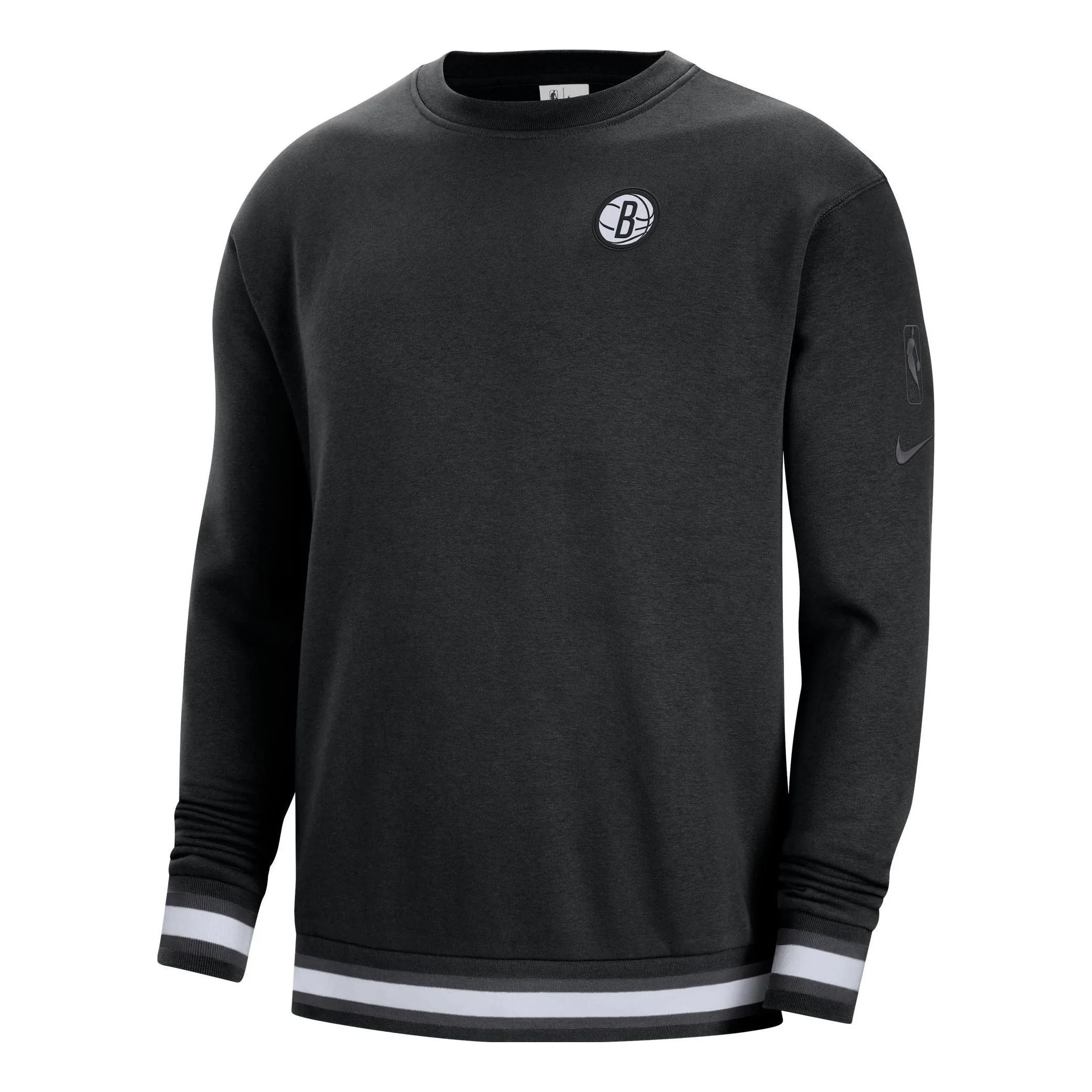 Nike Brooklyn Nets Solid Color Fleece Lined Round Neck Pullover Long Sleeves Hoodie Men's Black DR22 - 1