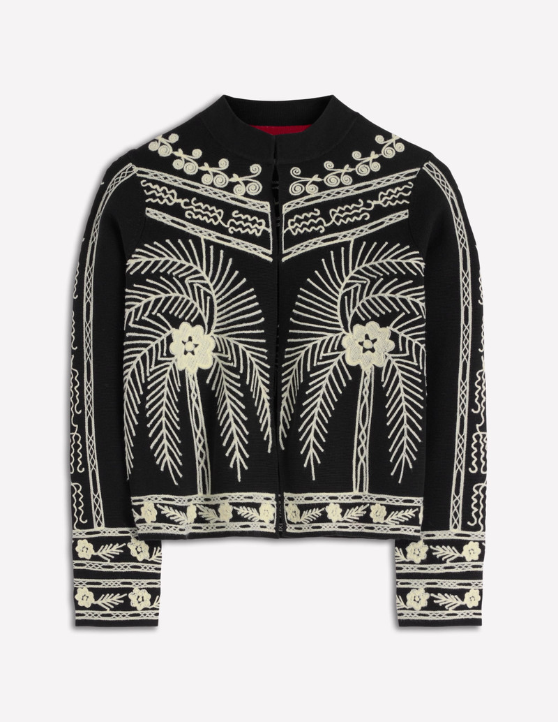 Elena Stand Neck Jacket-Black Embroidery - 1