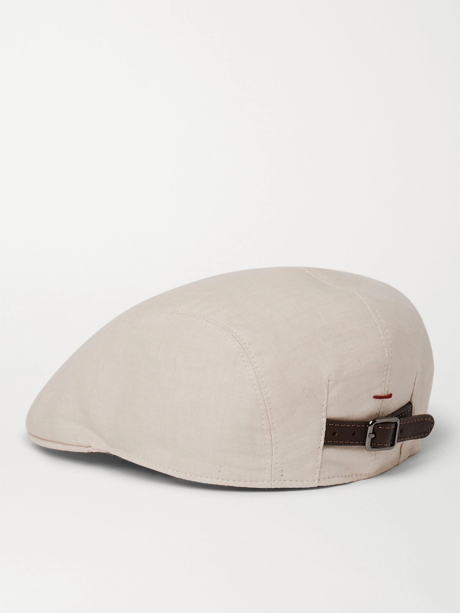 Leather-Trimmed Linen Flat Cap - 3