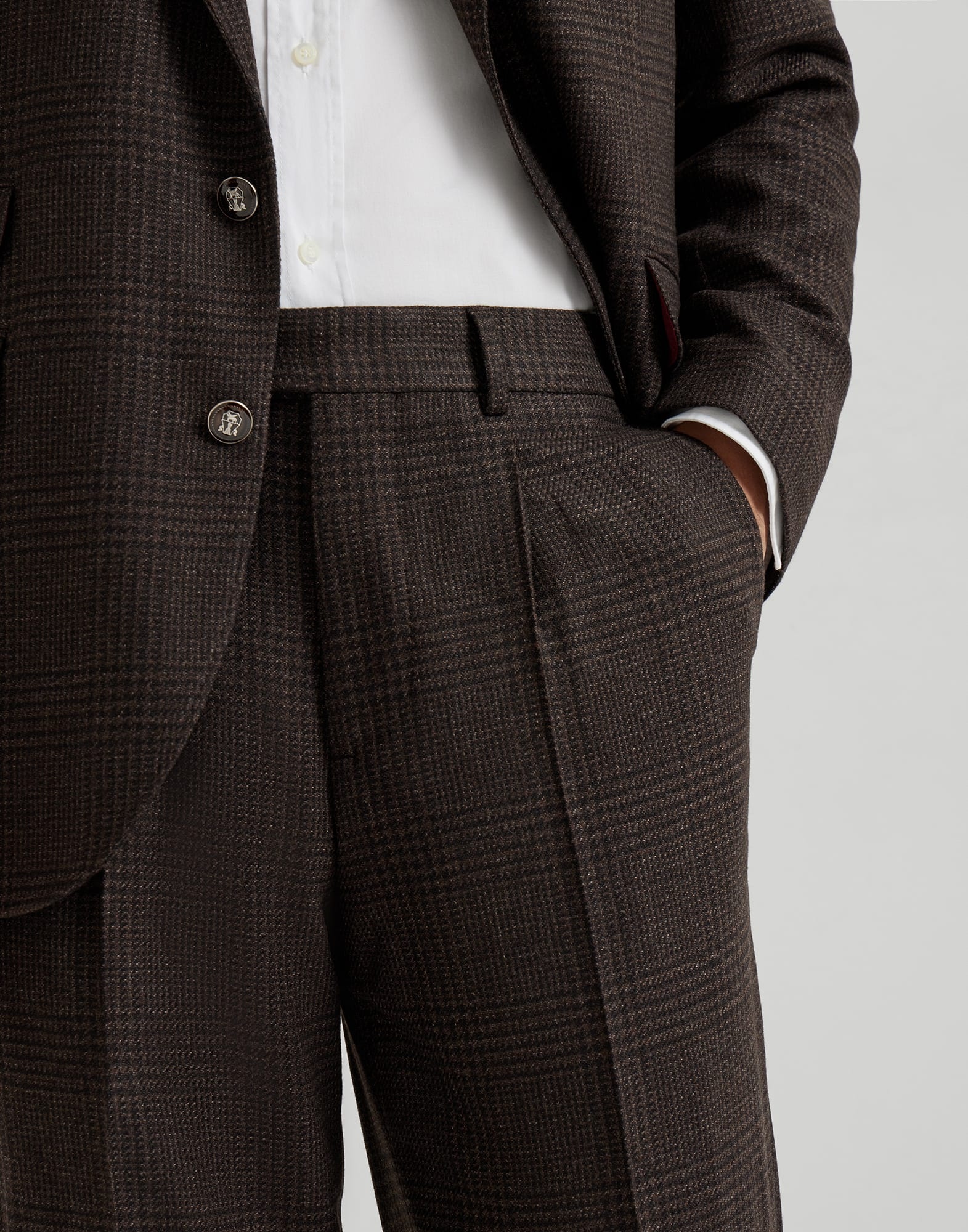 Wool, cashmere and silk tone-on-tone Prince of Wales leisure fit trousers with pleat - 3