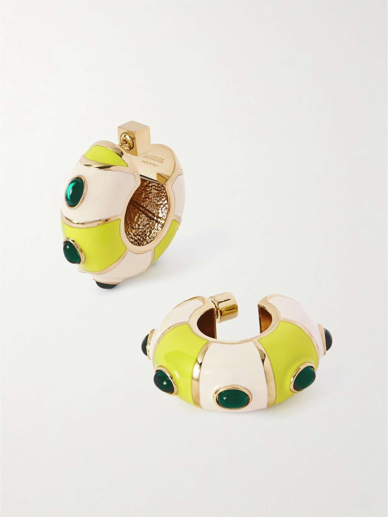 Les Boucles Rayures gold-tone, enamel and crystal earrings Yellow 1