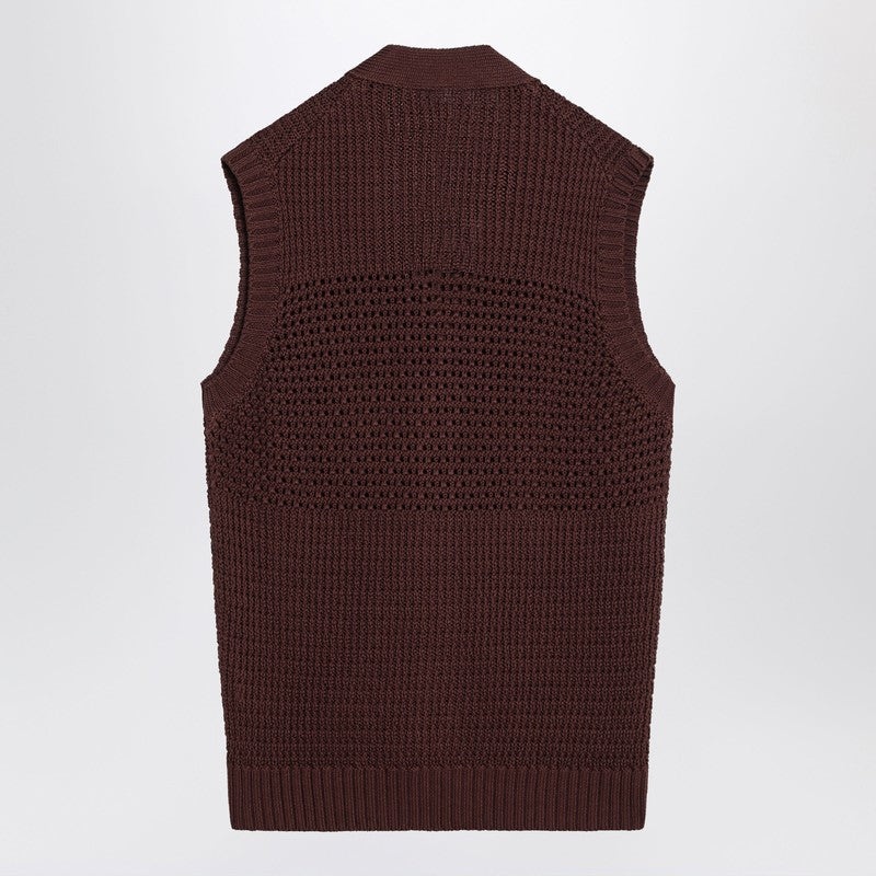 TAGLIATORE - Tagliatore Brown Perforated Cotton Vest Men - 2