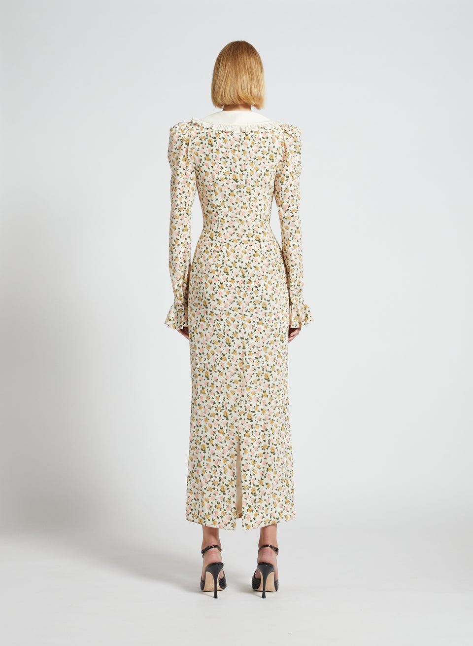 FLOWER PRINT SILK DRESS WITH COLLAR AND BUTTONS - 5