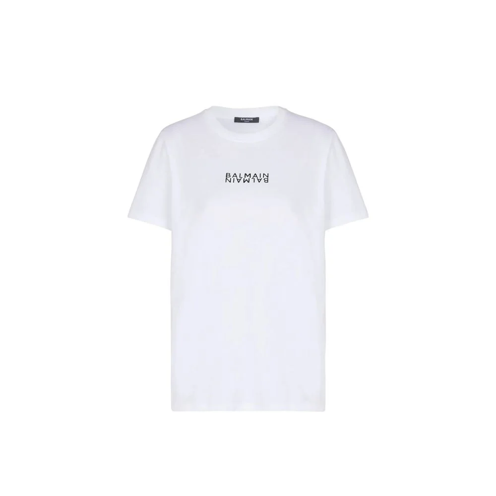 Balmain Logo-Print Cotton T-Shirt — White - 1