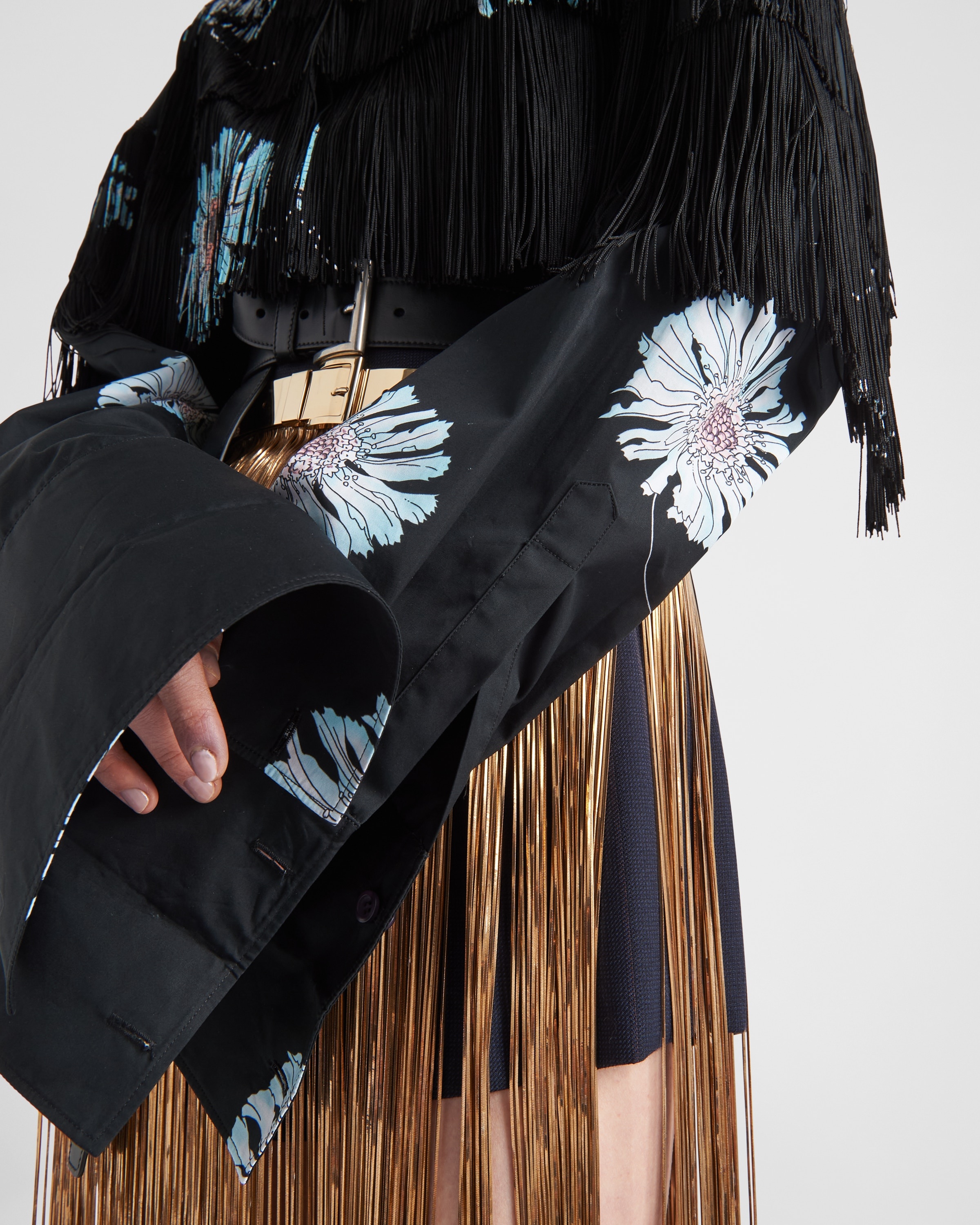 Printed poplin shirt with fringe - 6