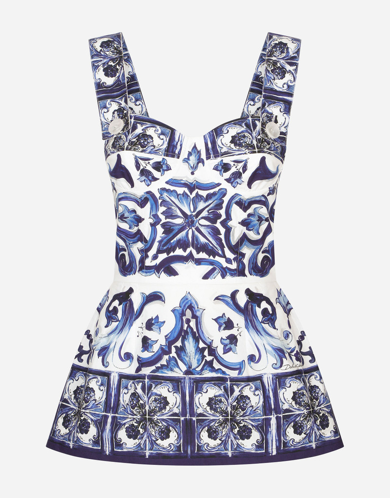 Majolica-print poplin top with peplum detail 1