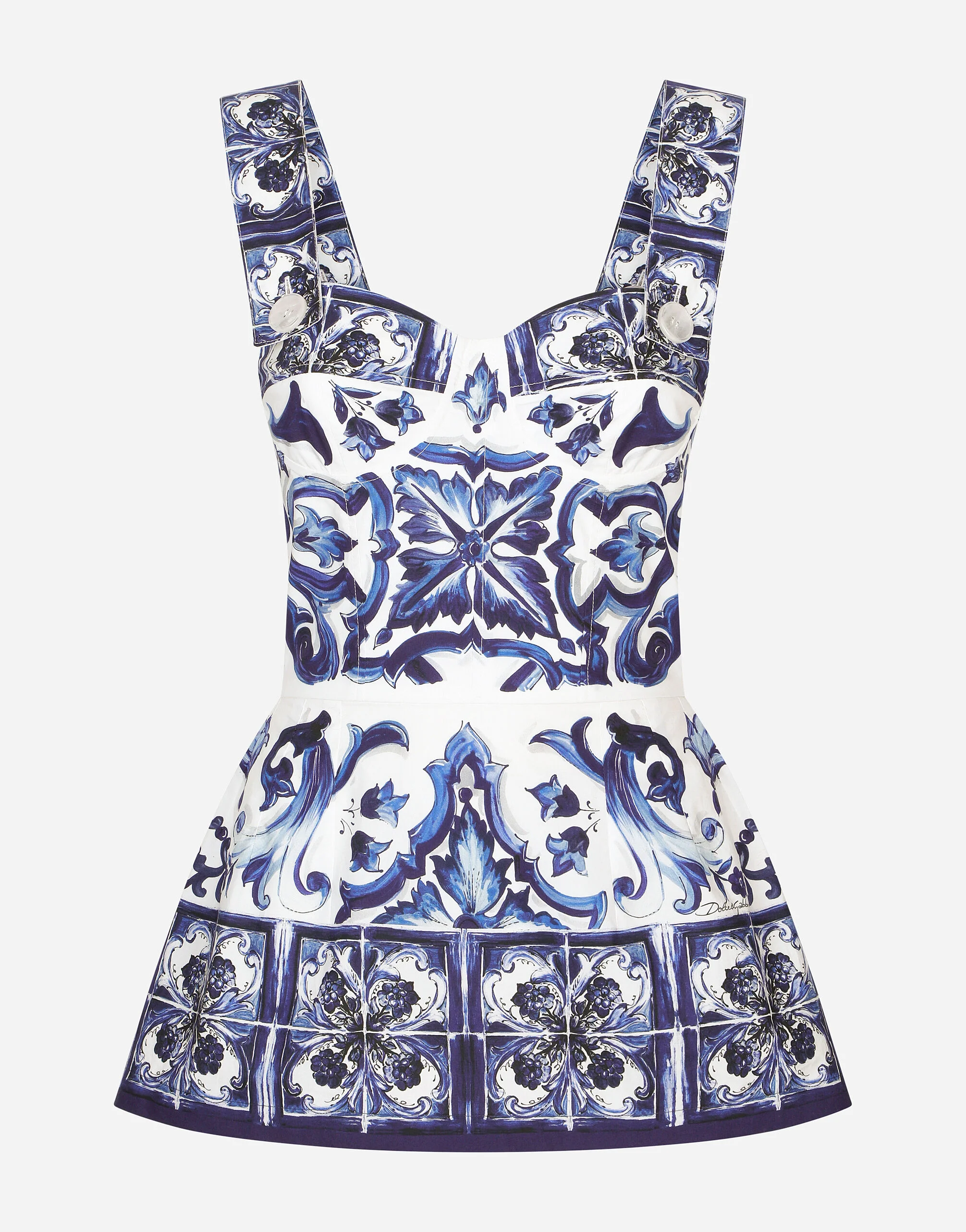 Majolica-print poplin top 와 peplum 세부 사항 - 1