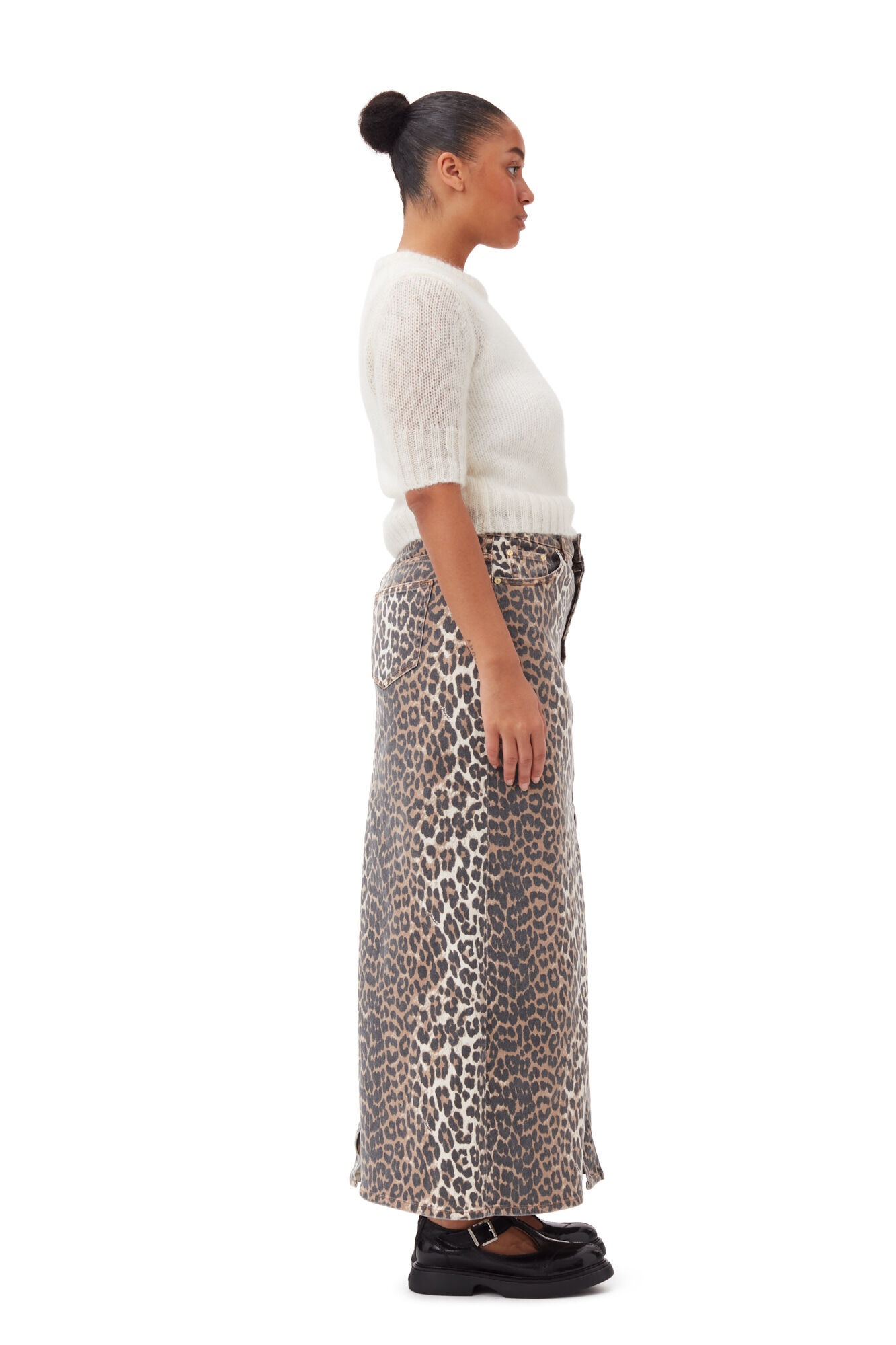 LEOPARD DENIM MAXI SLIT SKIRT - 8
