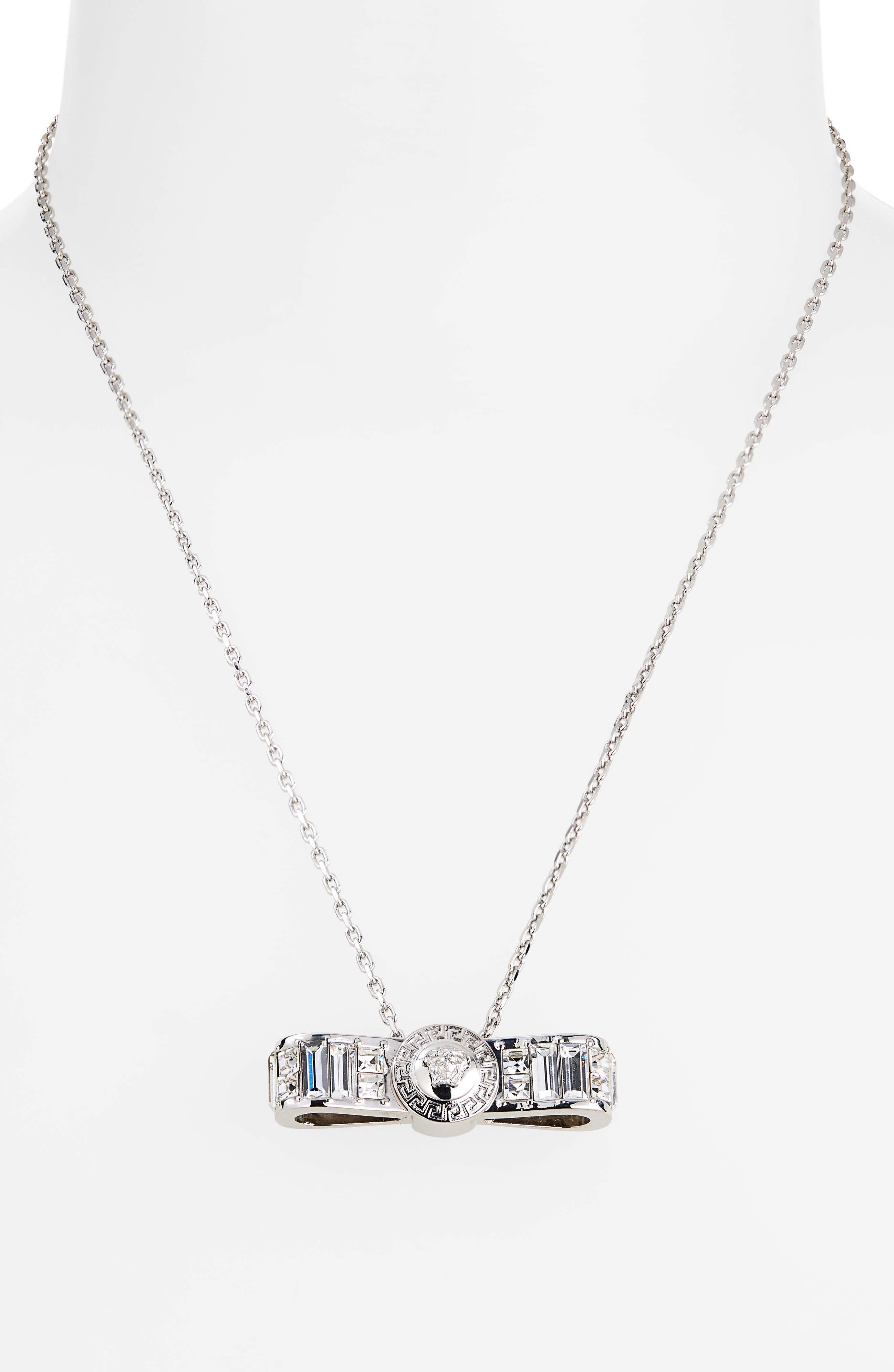 Versace Crystal Gianni Ribbon Pendant Necklace in Palladium Crystal at Nordstrom - 4