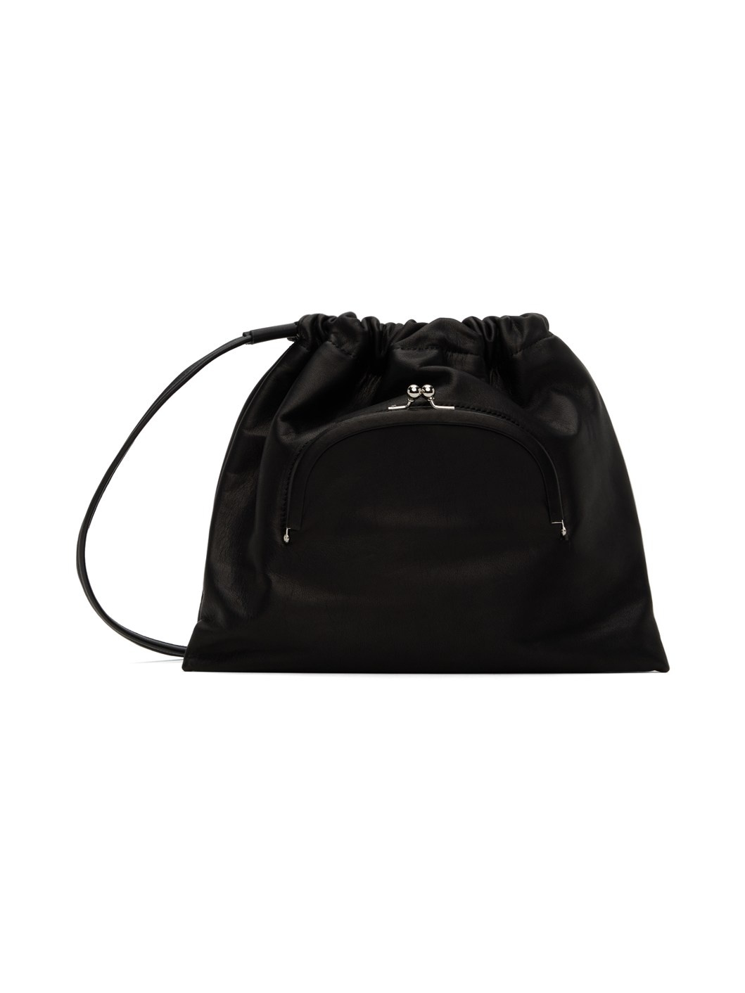 Black Soft Leather Metal Clasp Pochette Bag - 1