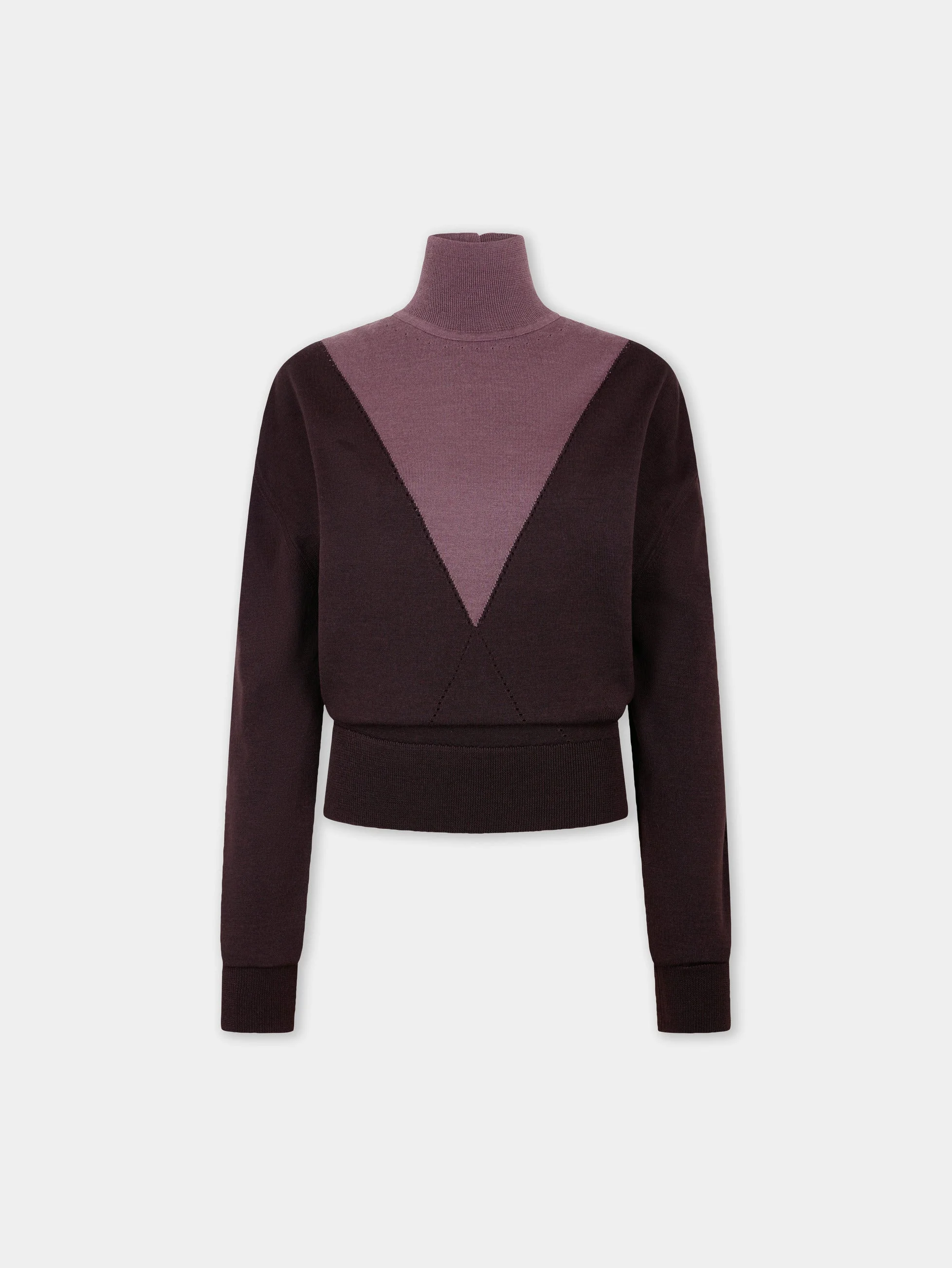 BICOLOR LONG SLEEVED KNIT TOP WITH CONTRASTING TURTLENECK - 1