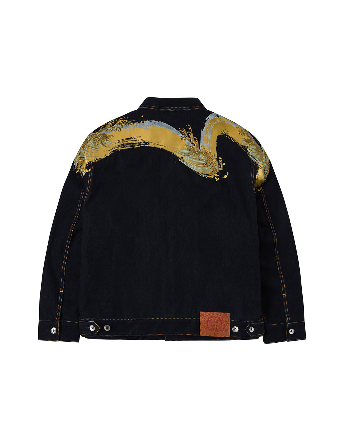 Brushstroke Daicock Print with Logo Embroidery Loose Fit Denim Jacket - 12