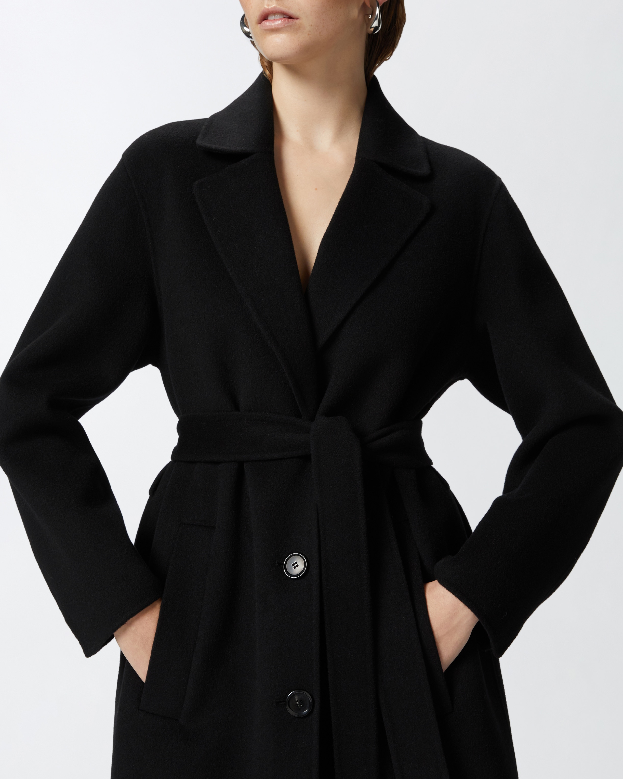 PINKO LONG DOUBLE-LAYERED CLOTH COAT WITH BELT | REVERSIBLE