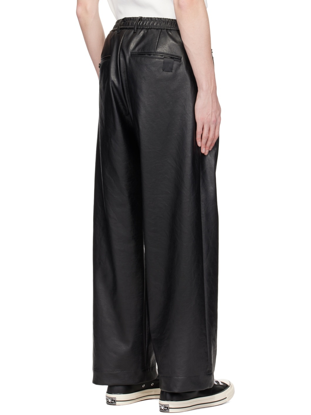 Black Drawstring Faux-Leather Trousers - 3