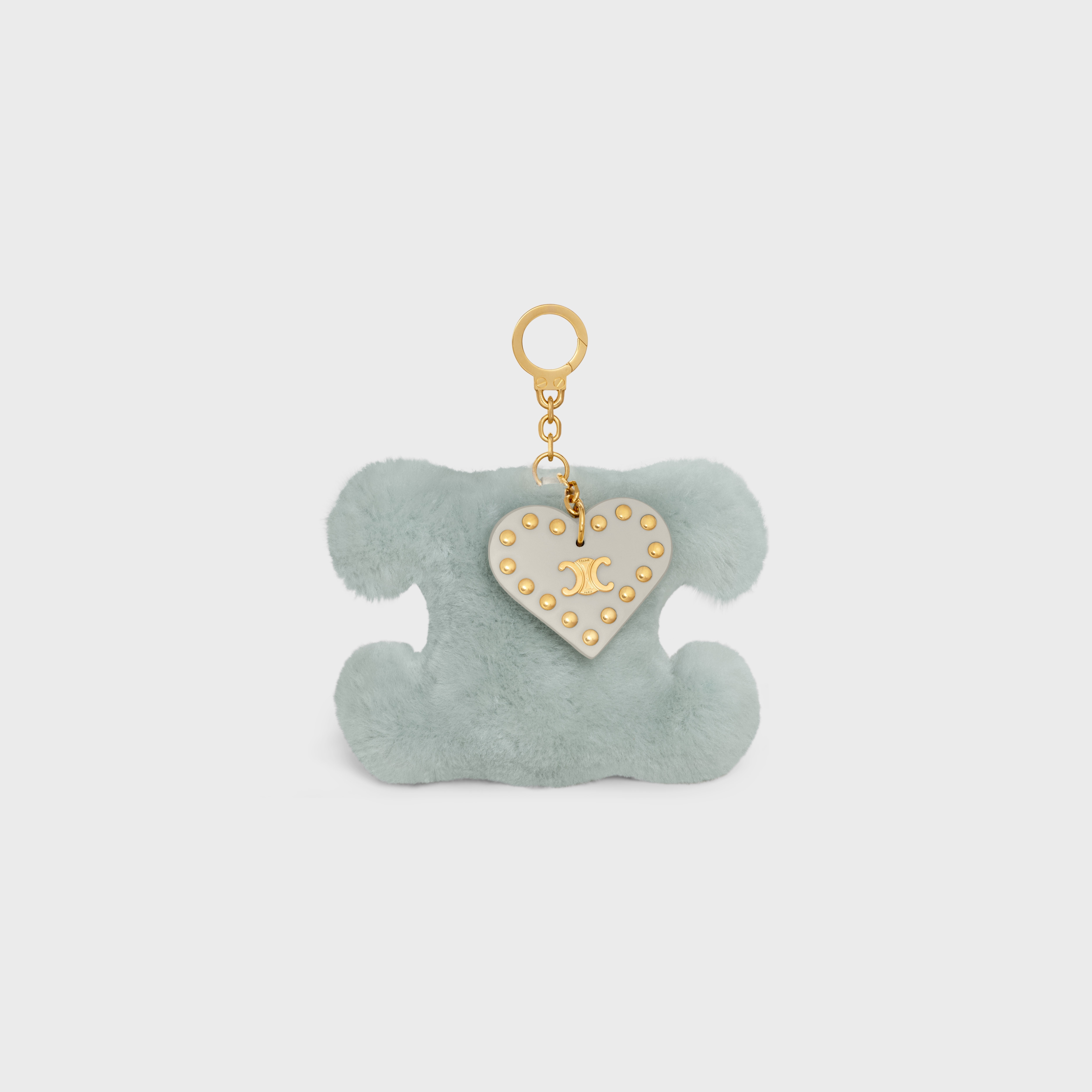 TRIOMPHE pom-pom keyring with HEART in SHEARLING AND CALFSKIN with GOLD FINISHING - 1
