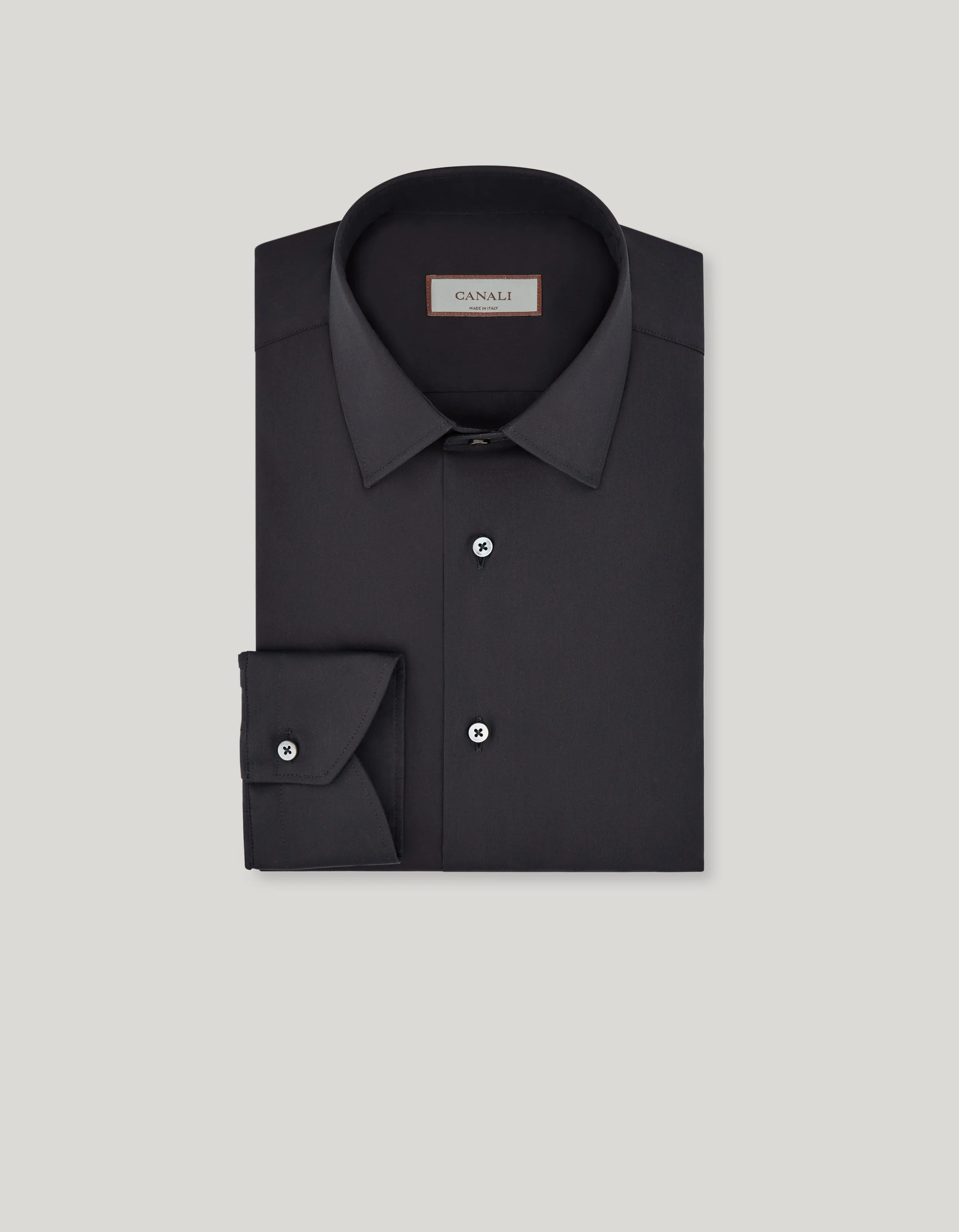 BLACK SHIRT IN STRETCH COTTON BLEND WITH POINTED COLLAR - 1