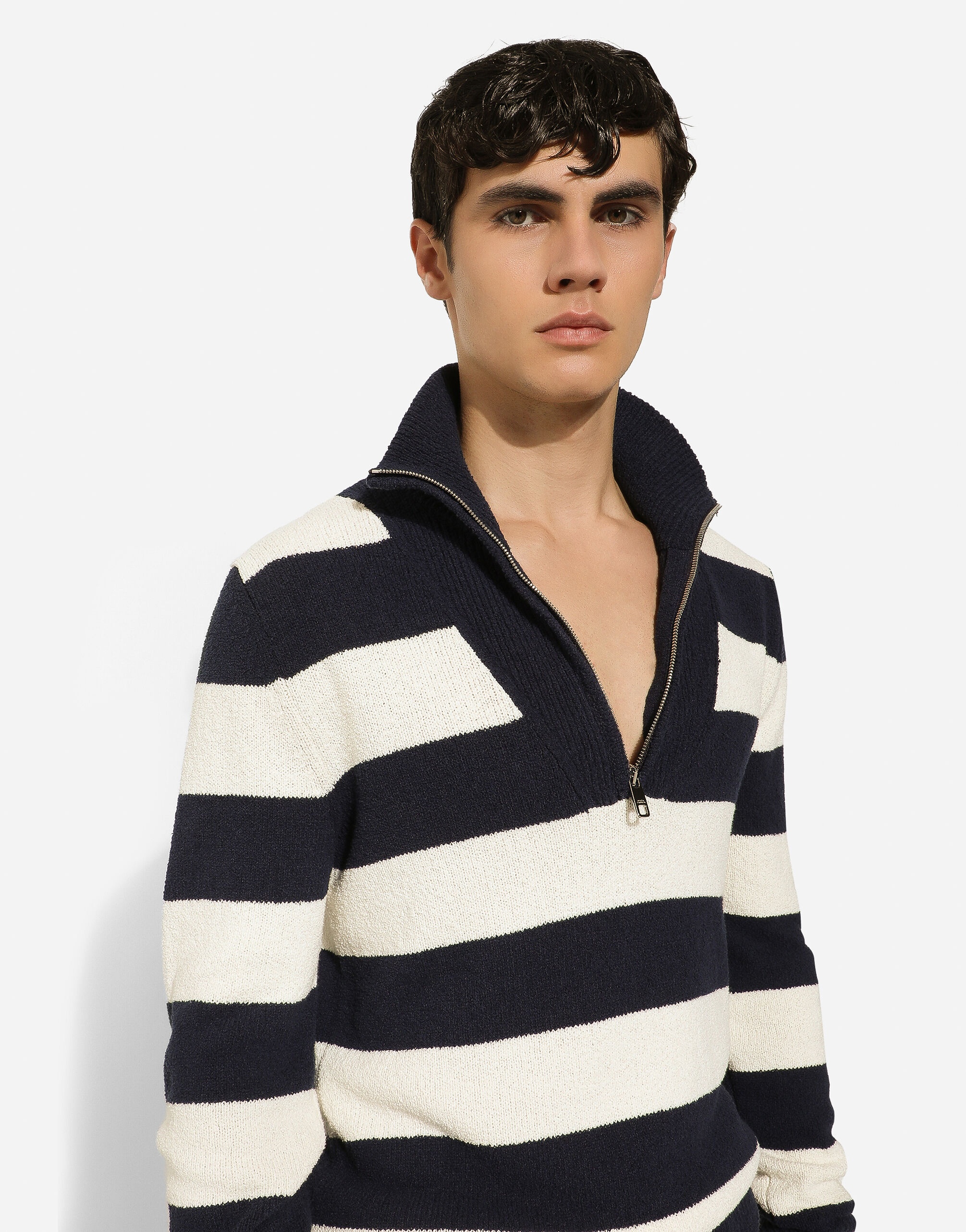 Striped cotton pullover with zipper - 4