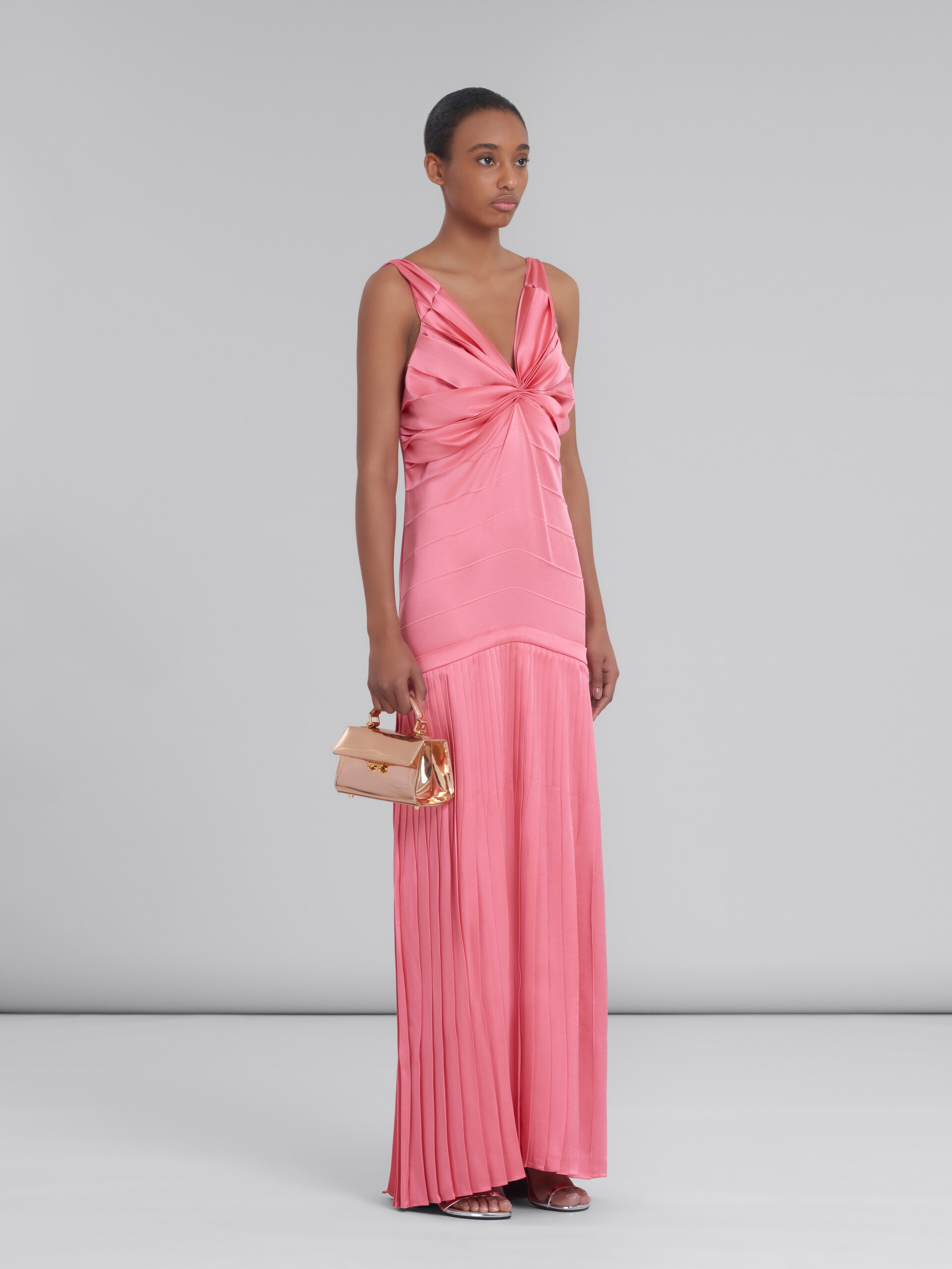 DRAPED LONG DRESS IN PINK CRÊPE SATIN - 6