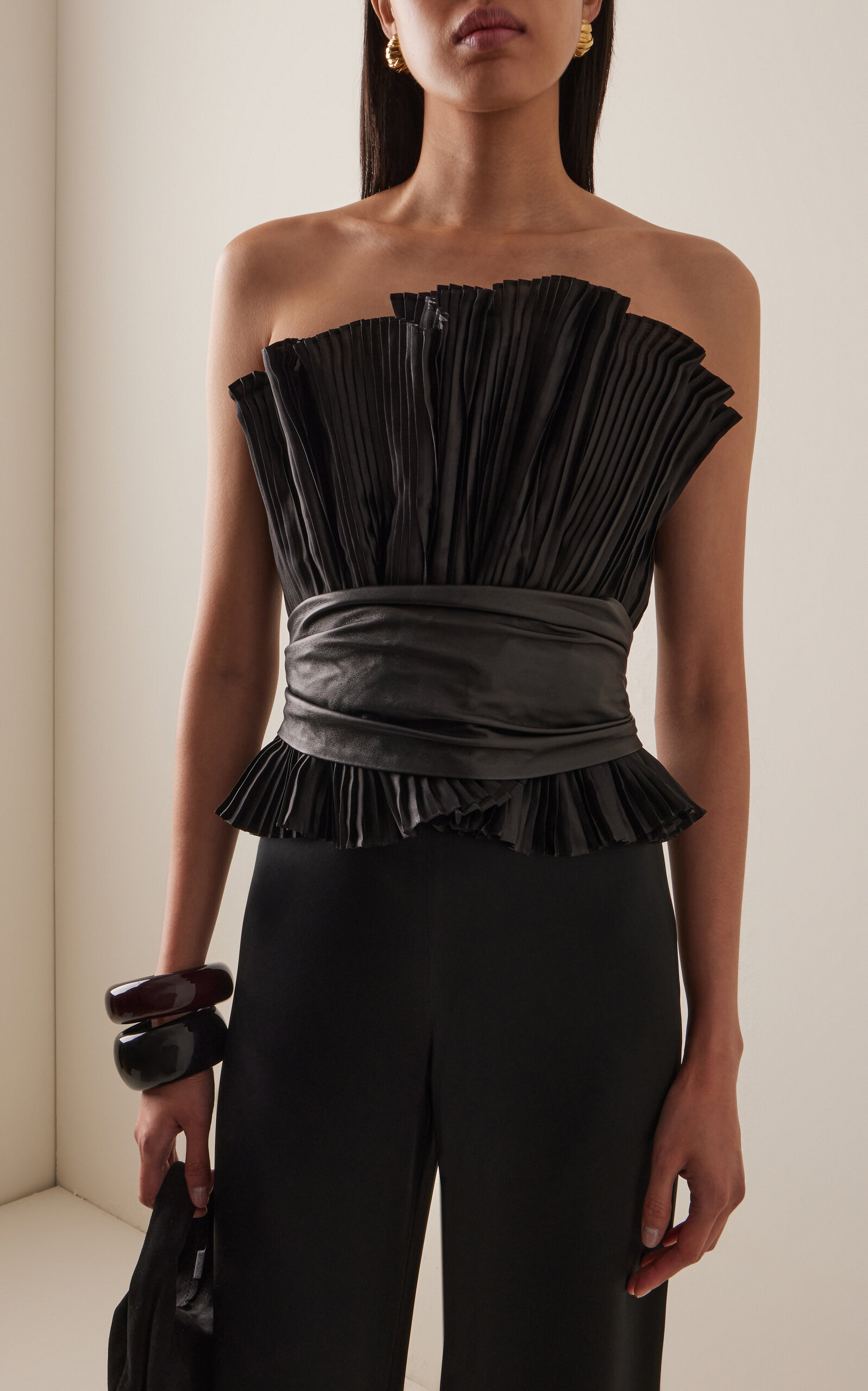 Senda Perenne Pleated Silk Top black - 3