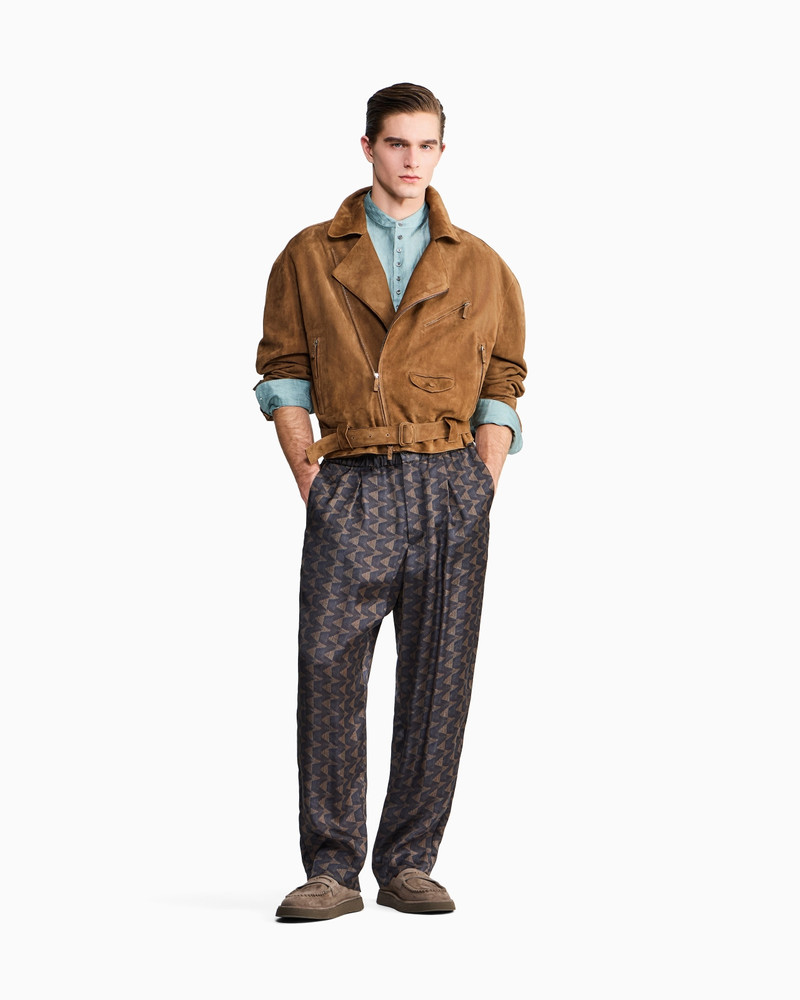 SINGLE-PLEAT TROUSERS IN GEOMETRIC-PRINT CUPRO CANVAS 2
